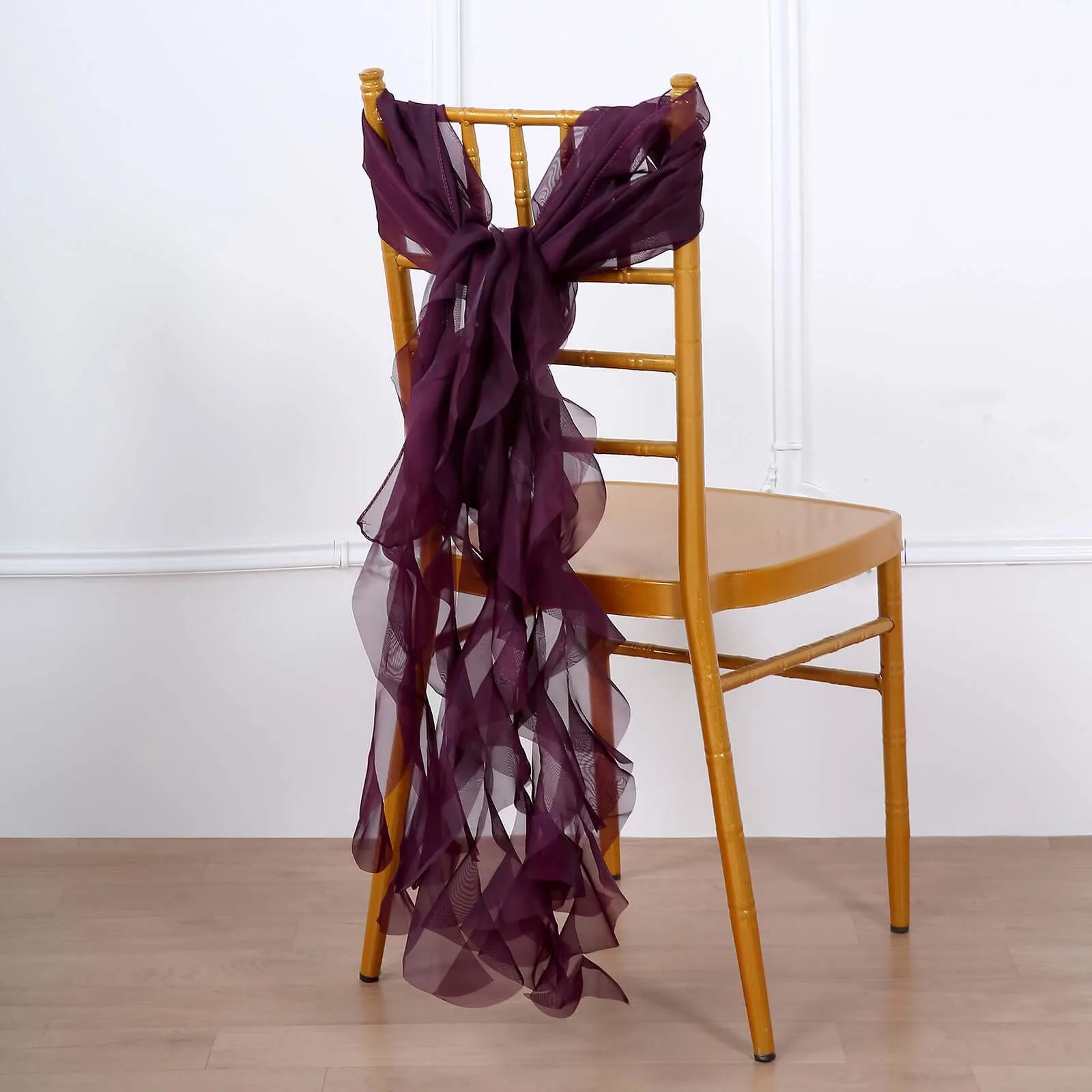 1 Set Eggplant Chiffon Hoods With Ruffles Willow Chair Sashes