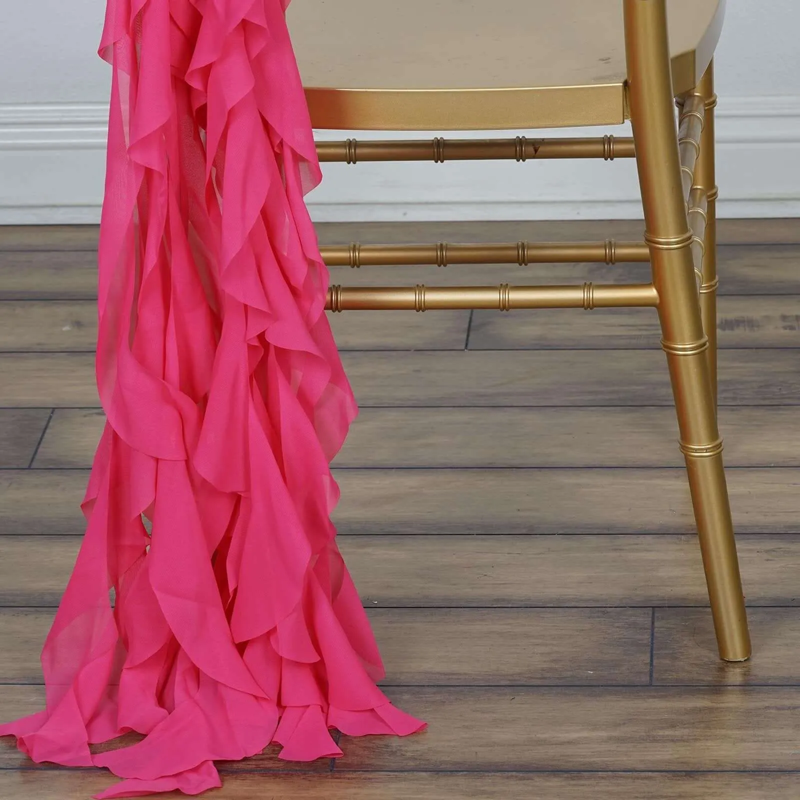 1 Set Fuchsia Chiffon Hoods With Ruffles Willow Chair Sashes