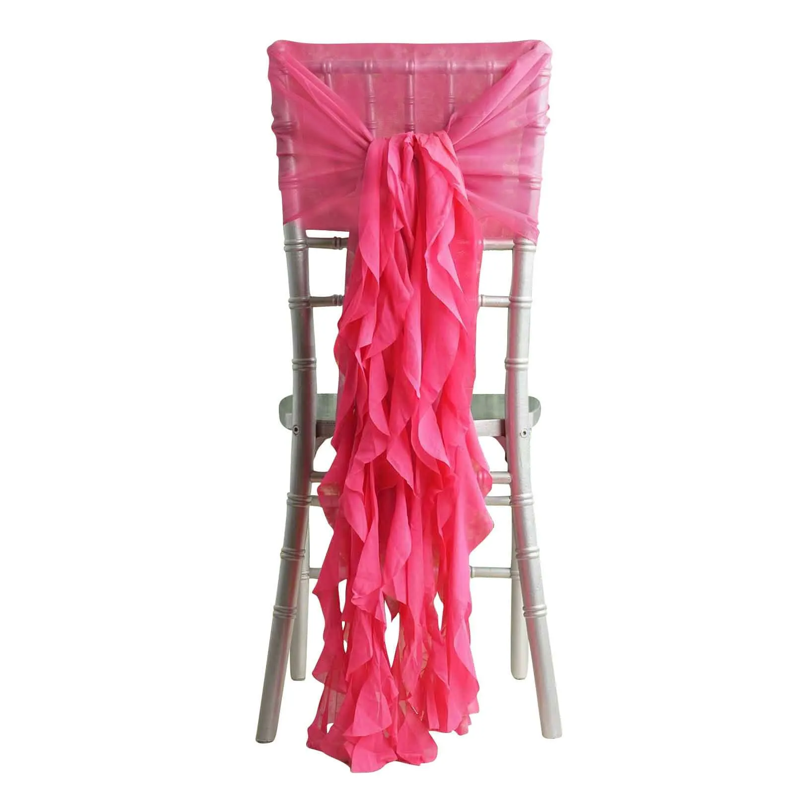 1 Set Fuchsia Chiffon Hoods With Ruffles Willow Chair Sashes