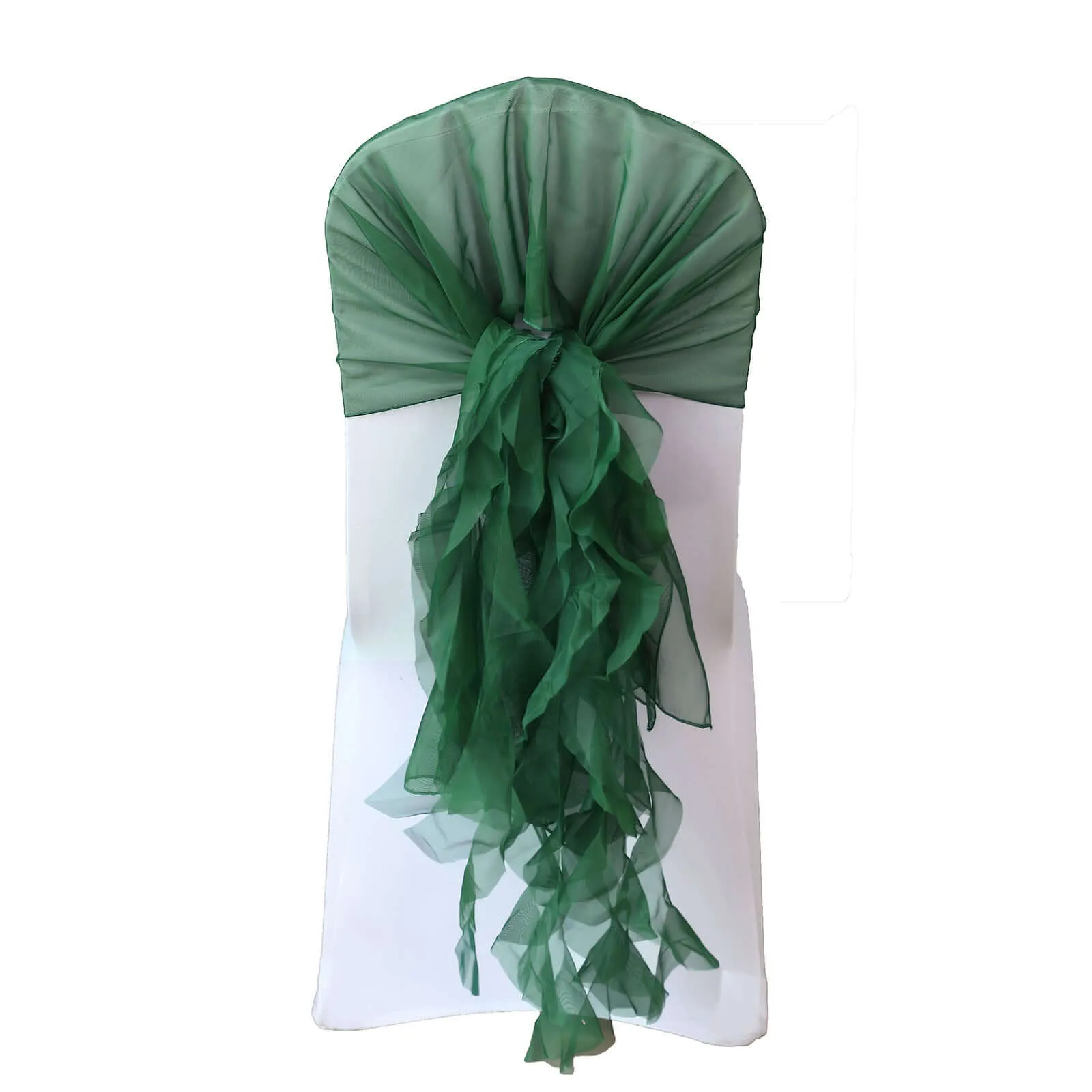 1 Set Hunter Emerald Green Chiffon Hoods With Ruffles Willow Chiffon Chair Sashes