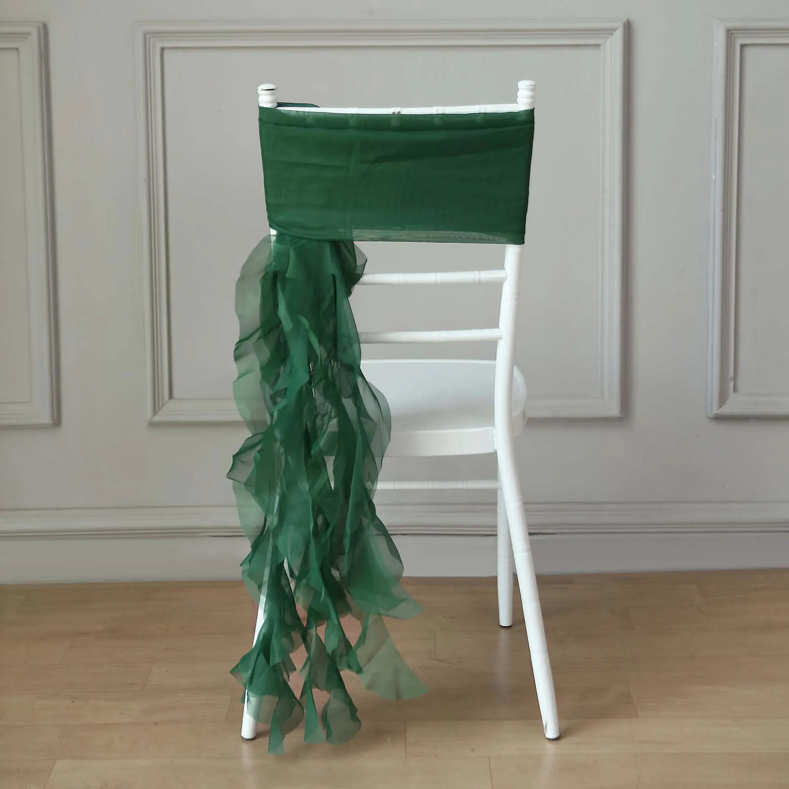 1 Set Hunter Emerald Green Chiffon Hoods With Ruffles Willow Chiffon Chair Sashes