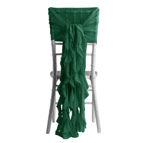 1 Set Hunter Emerald Green Chiffon Hoods With Ruffles Willow Chiffon Chair Sashes