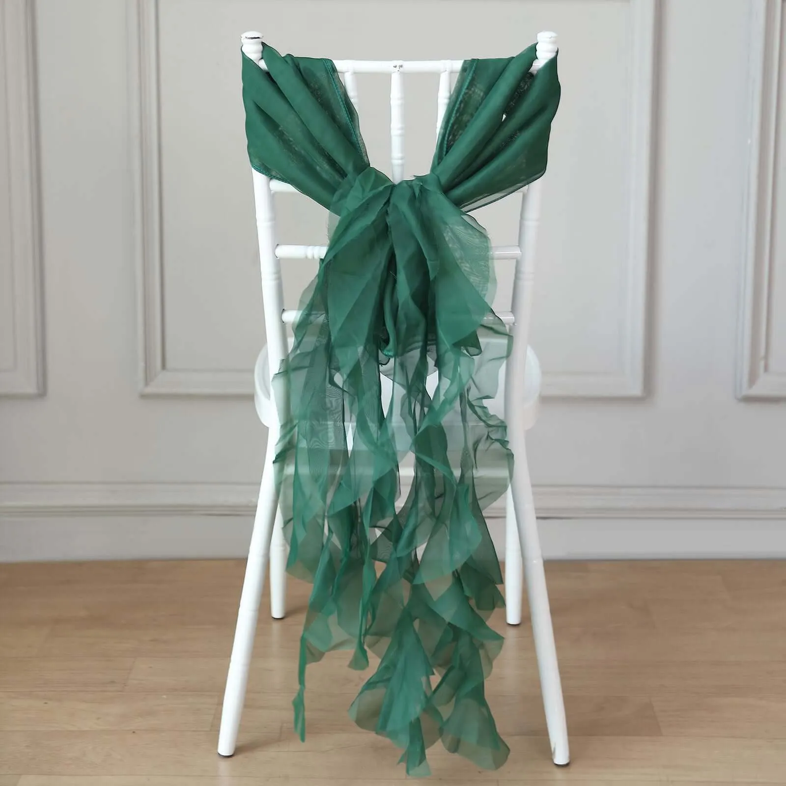 1 Set Hunter Emerald Green Chiffon Hoods With Ruffles Willow Chiffon Chair Sashes