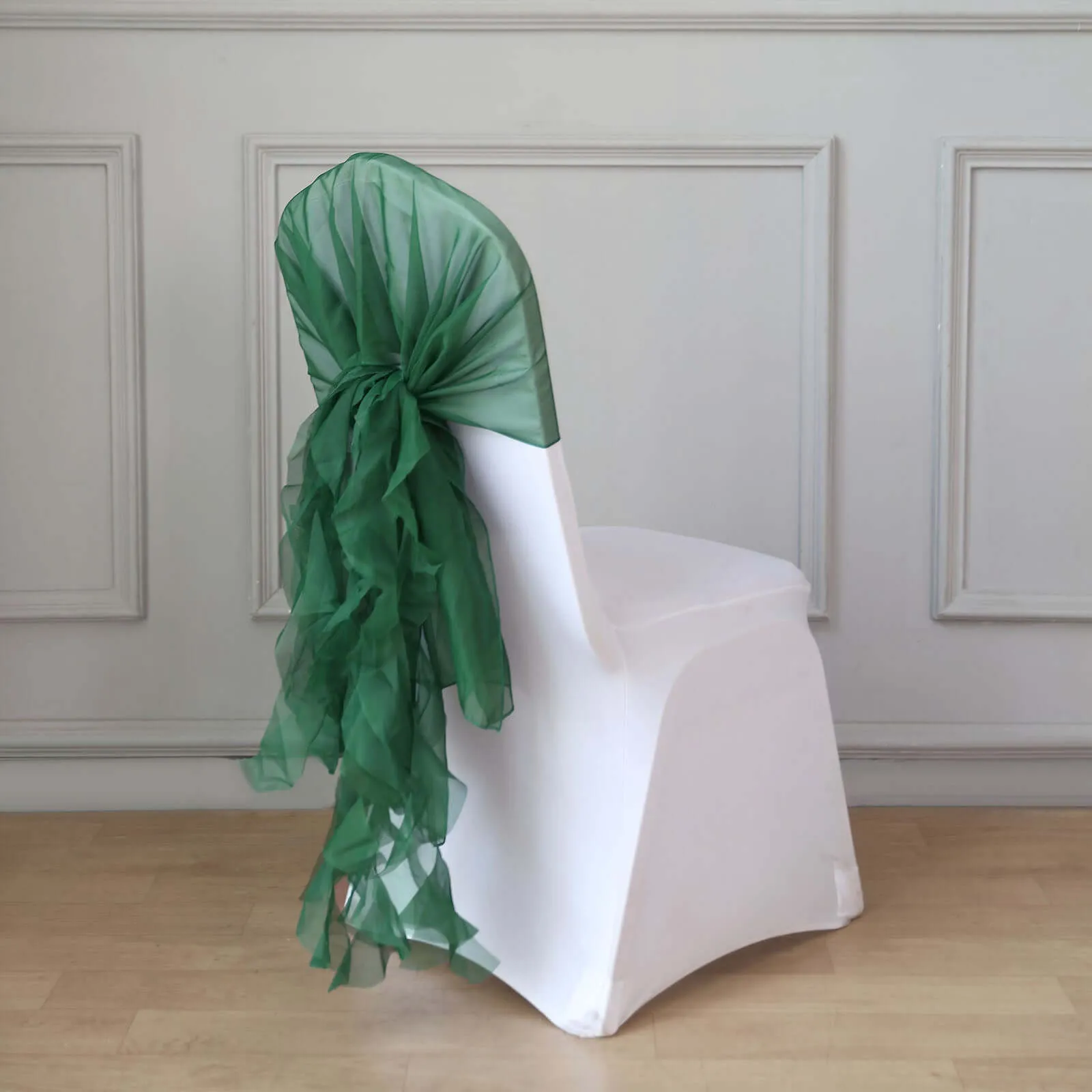 1 Set Hunter Emerald Green Chiffon Hoods With Ruffles Willow Chiffon Chair Sashes