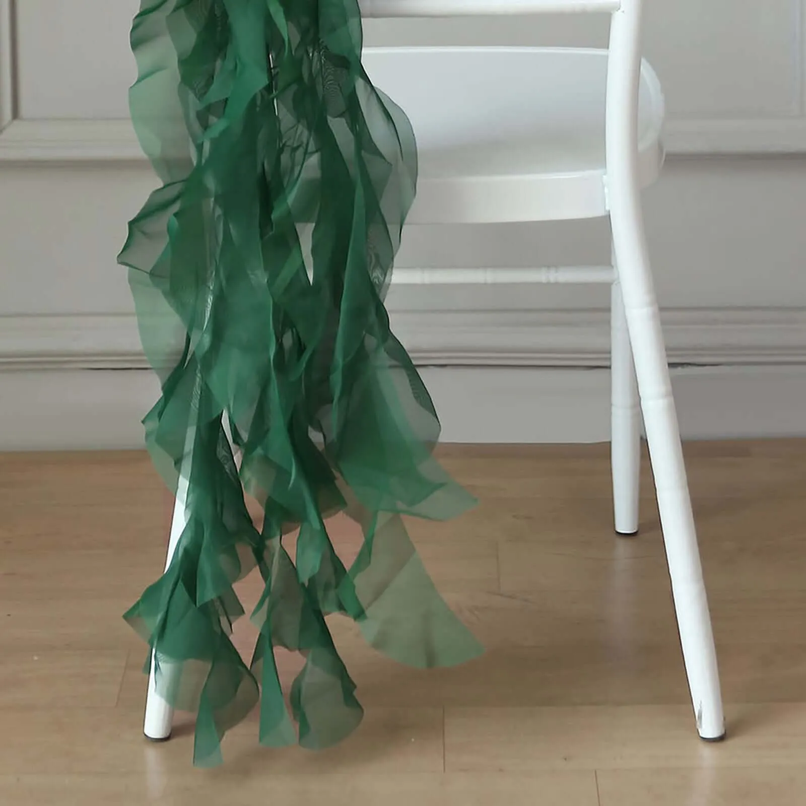 1 Set Hunter Emerald Green Chiffon Hoods With Ruffles Willow Chiffon Chair Sashes