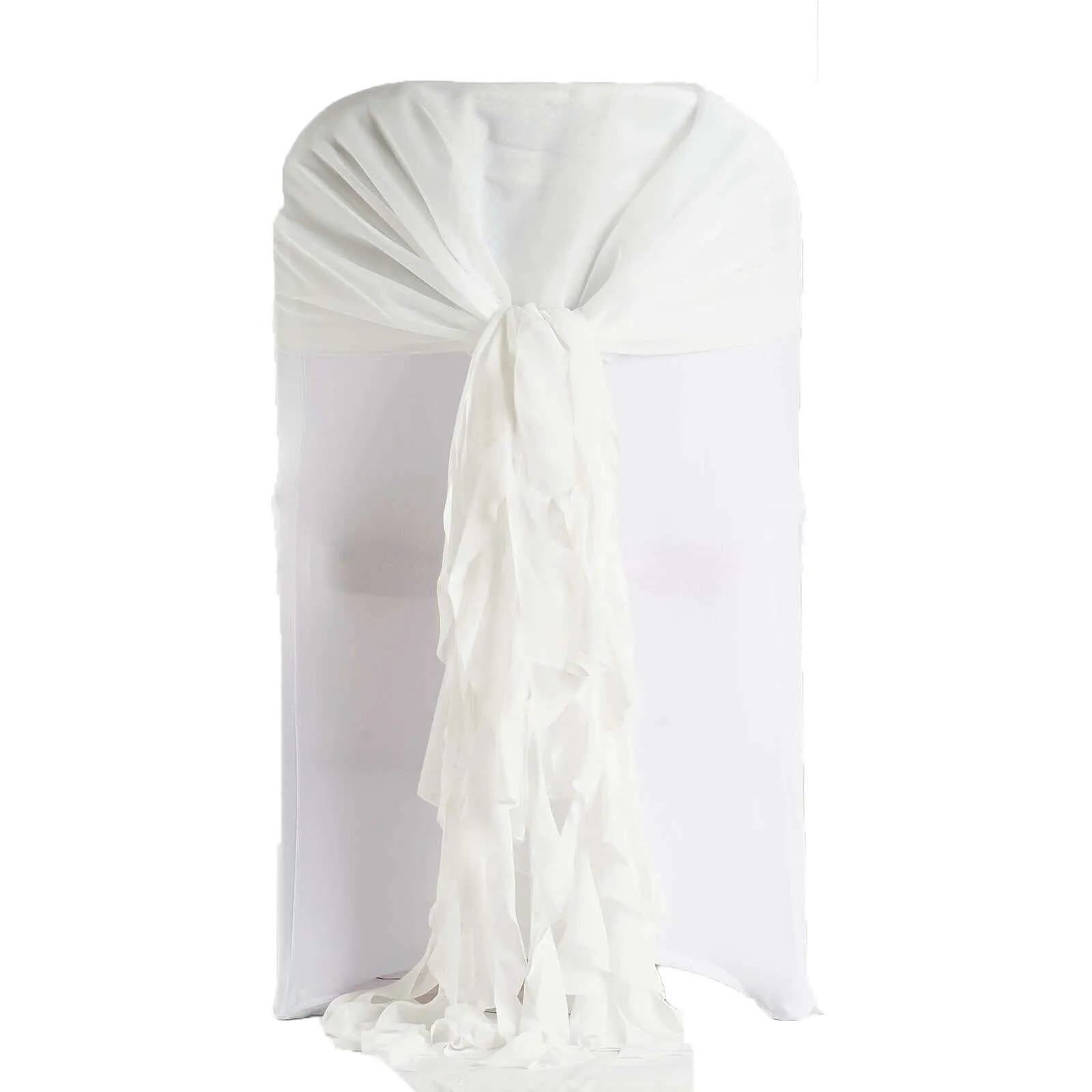 1 Set Ivory Chiffon Hoods With Ruffles Willow Chair Sashes