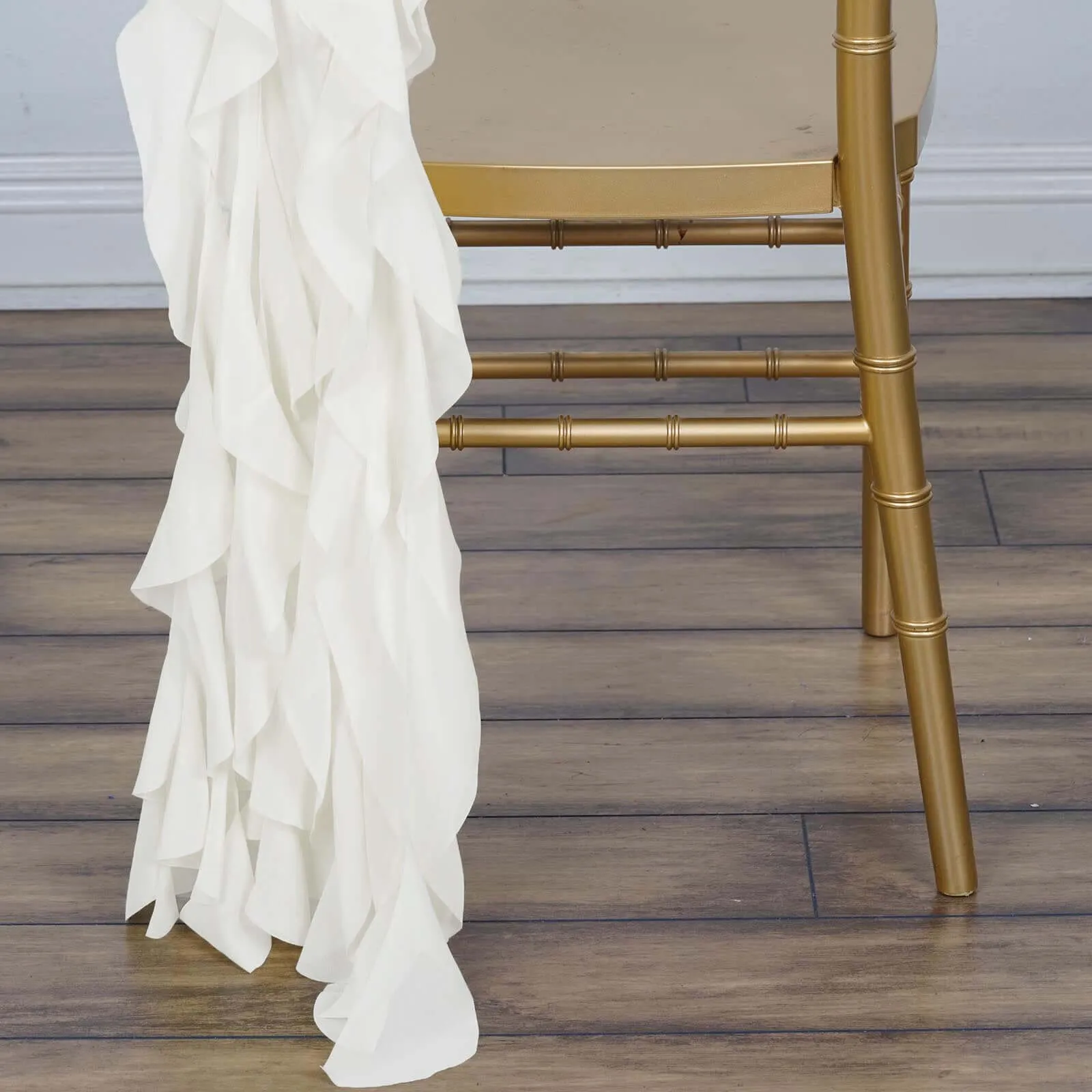 1 Set Ivory Chiffon Hoods With Ruffles Willow Chair Sashes