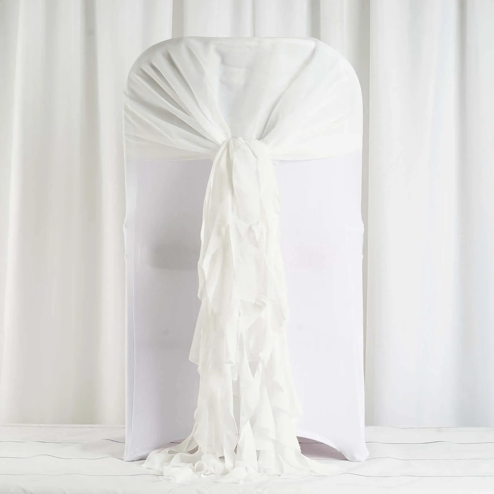 1 Set Ivory Chiffon Hoods With Ruffles Willow Chair Sashes