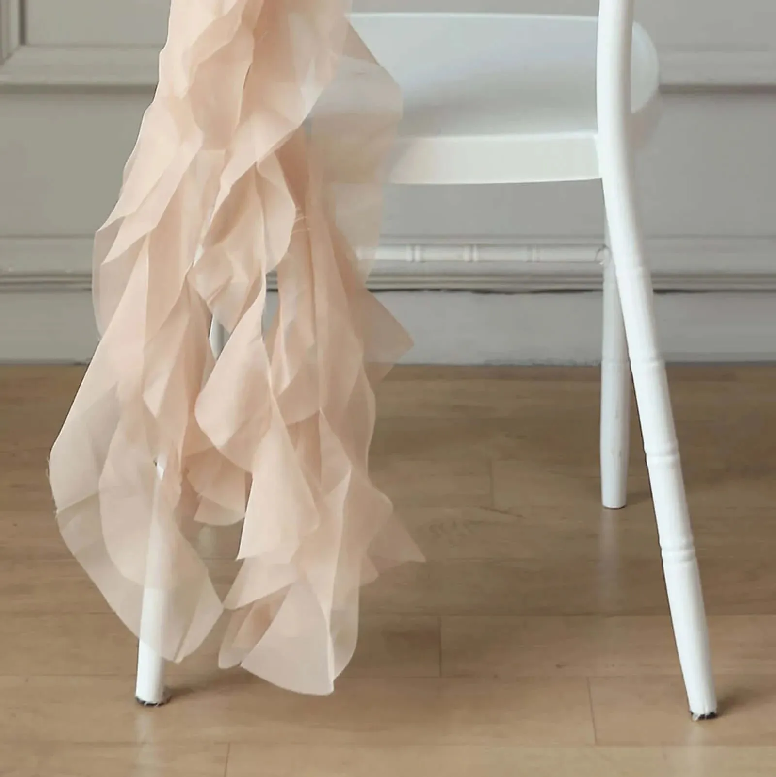 1 Set Nude Chiffon Hoods With Ruffles Willow Chiffon Chair Sashes