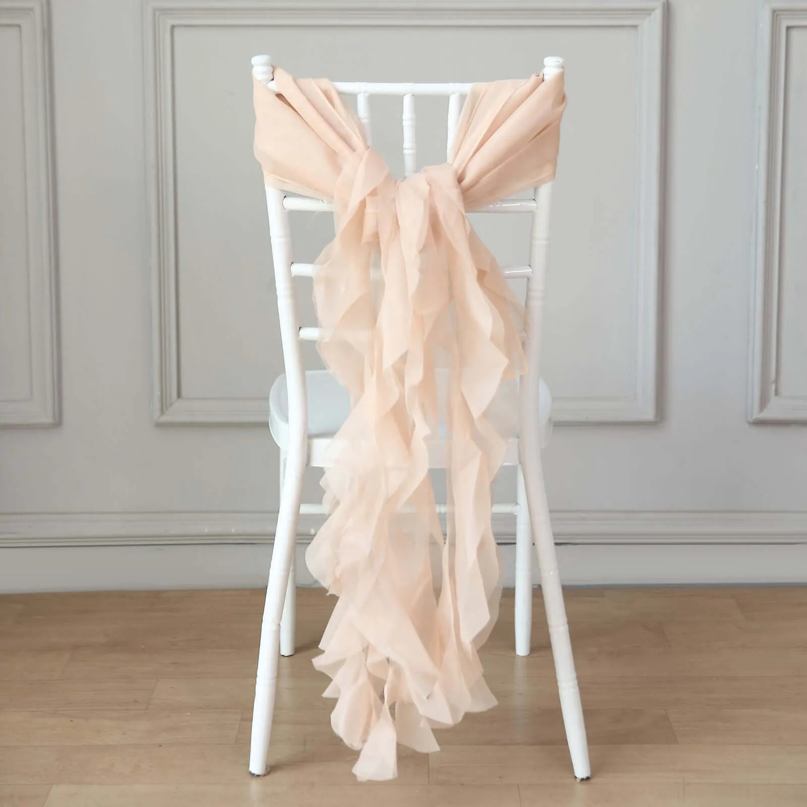 1 Set Nude Chiffon Hoods With Ruffles Willow Chiffon Chair Sashes