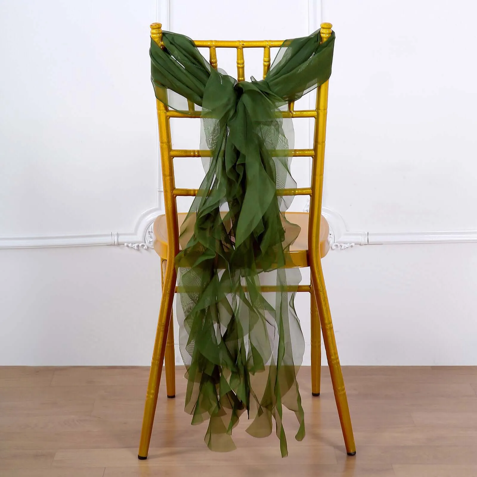 1 Set Olive Green Chiffon Hoods With Ruffles Willow Chair Sashes