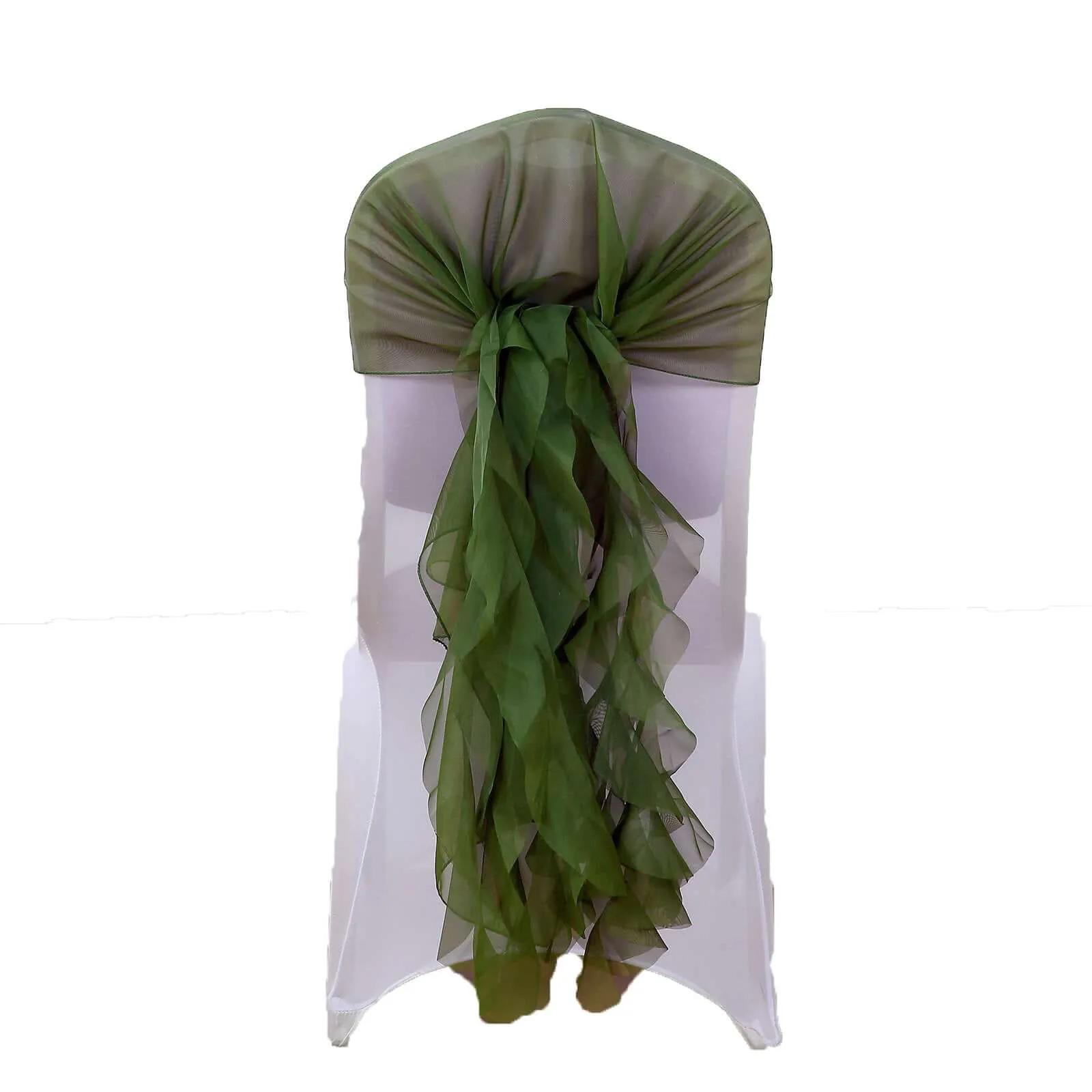 1 Set Olive Green Chiffon Hoods With Ruffles Willow Chair Sashes