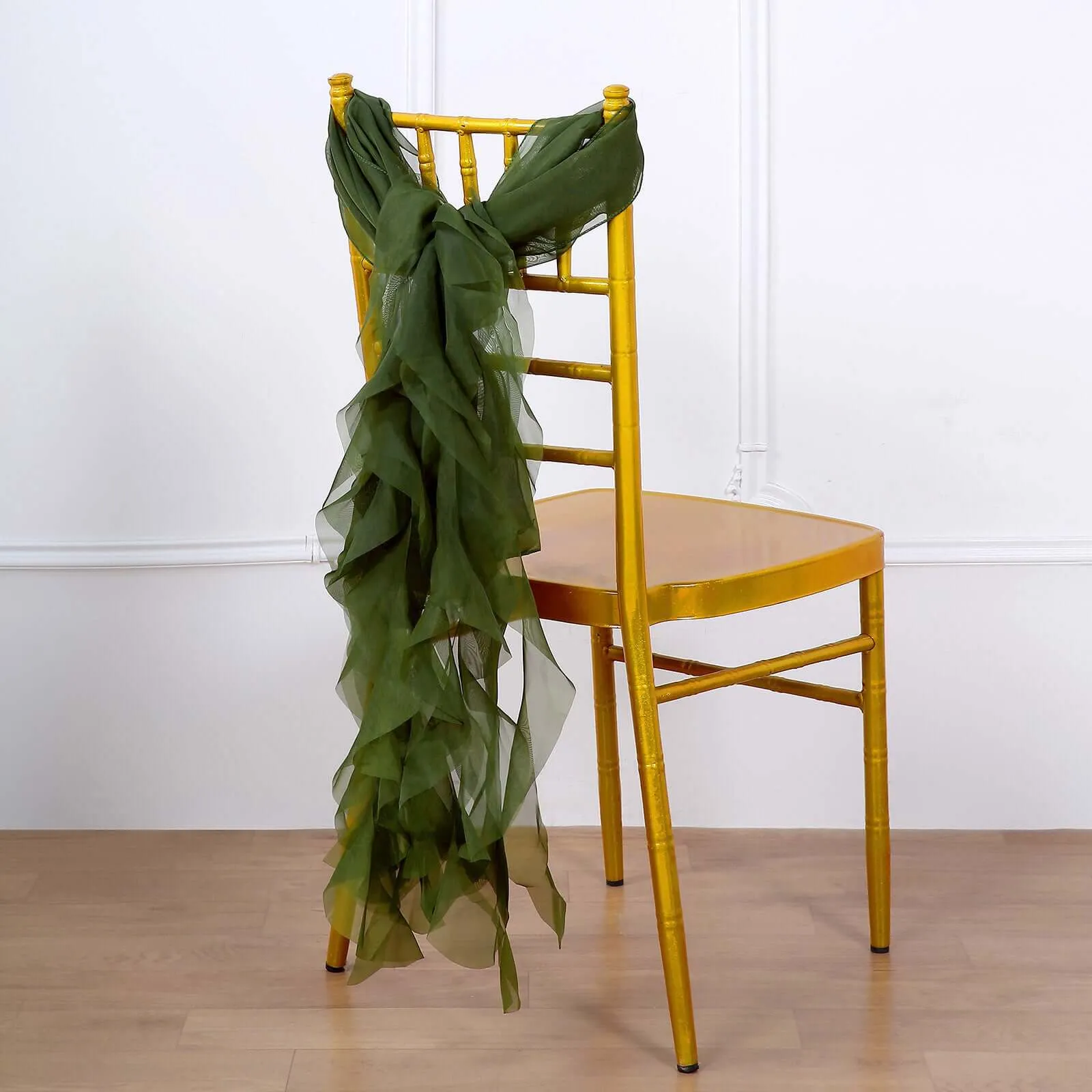 1 Set Olive Green Chiffon Hoods With Ruffles Willow Chair Sashes