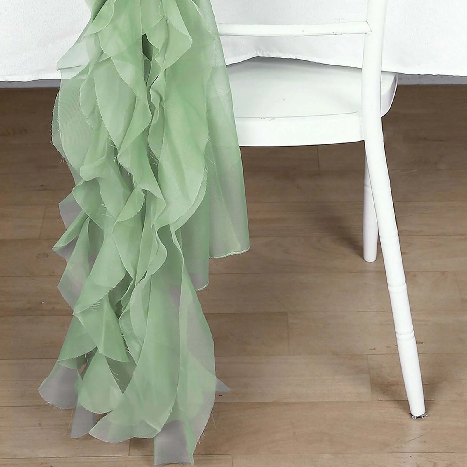 1 Set Sage Green Chiffon Hoods With Ruffles Willow Chair Sashes