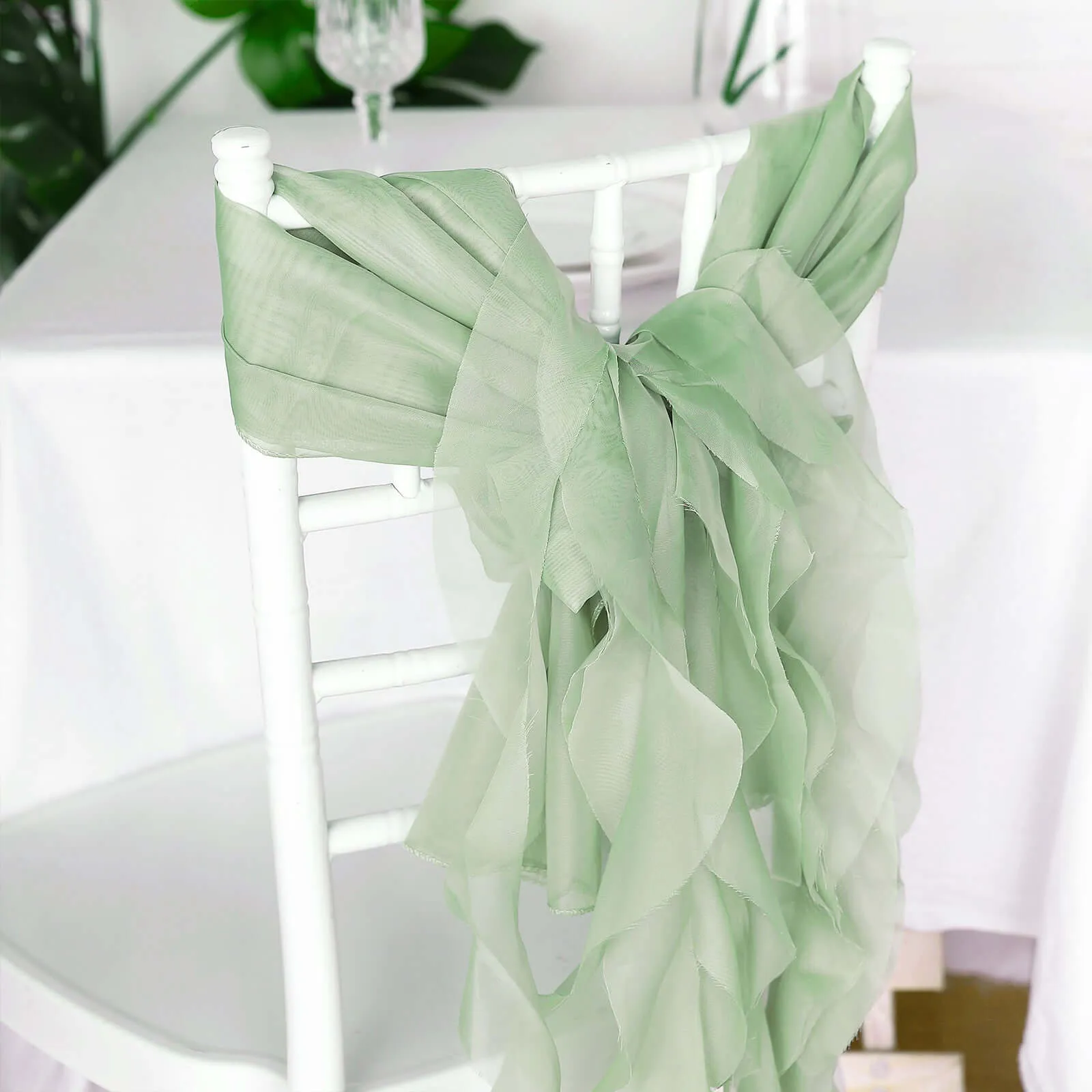 1 Set Sage Green Chiffon Hoods With Ruffles Willow Chair Sashes