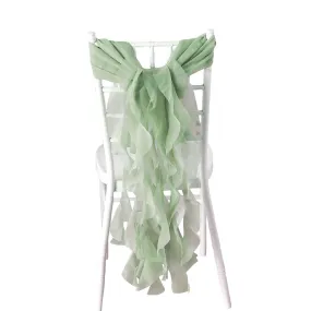 1 Set Sage Green Chiffon Hoods With Ruffles Willow Chair Sashes