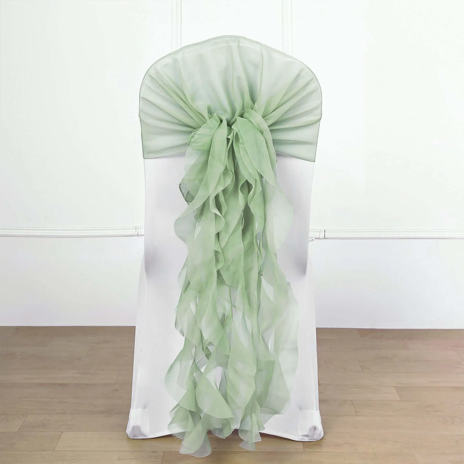 1 Set Sage Green Chiffon Hoods With Ruffles Willow Chair Sashes