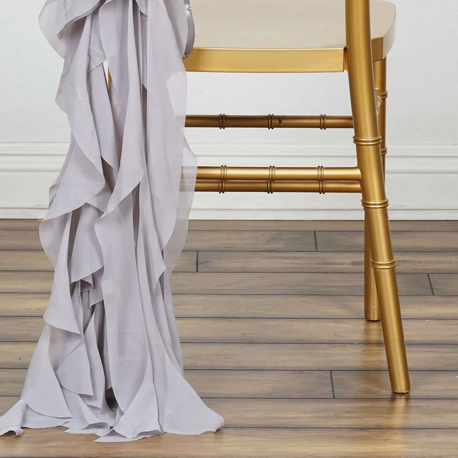 1 Set Silver Chiffon Hoods With Ruffles Willow Chair Sashes