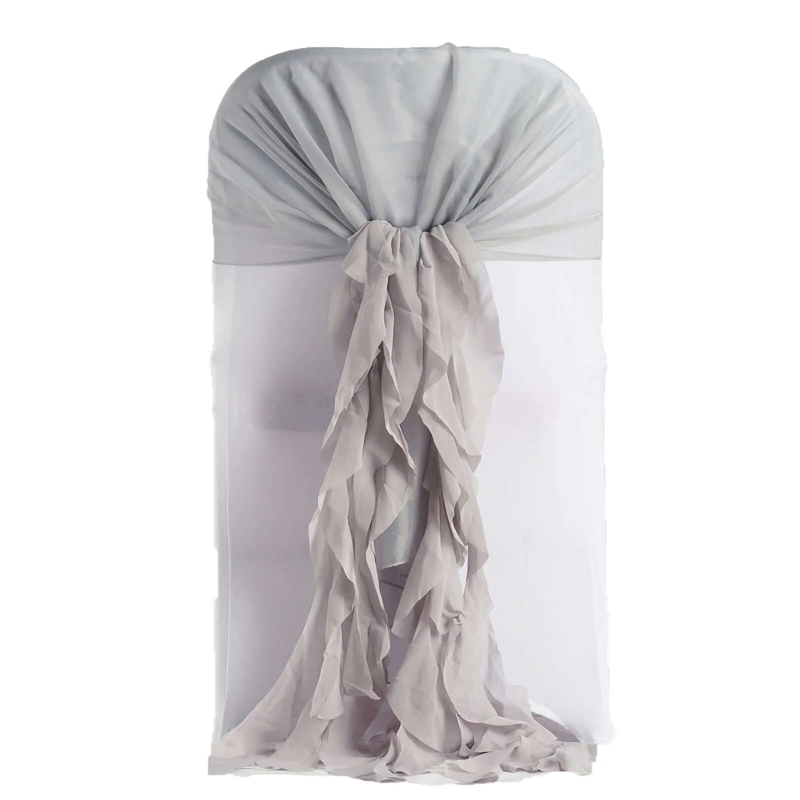 1 Set Silver Chiffon Hoods With Ruffles Willow Chair Sashes