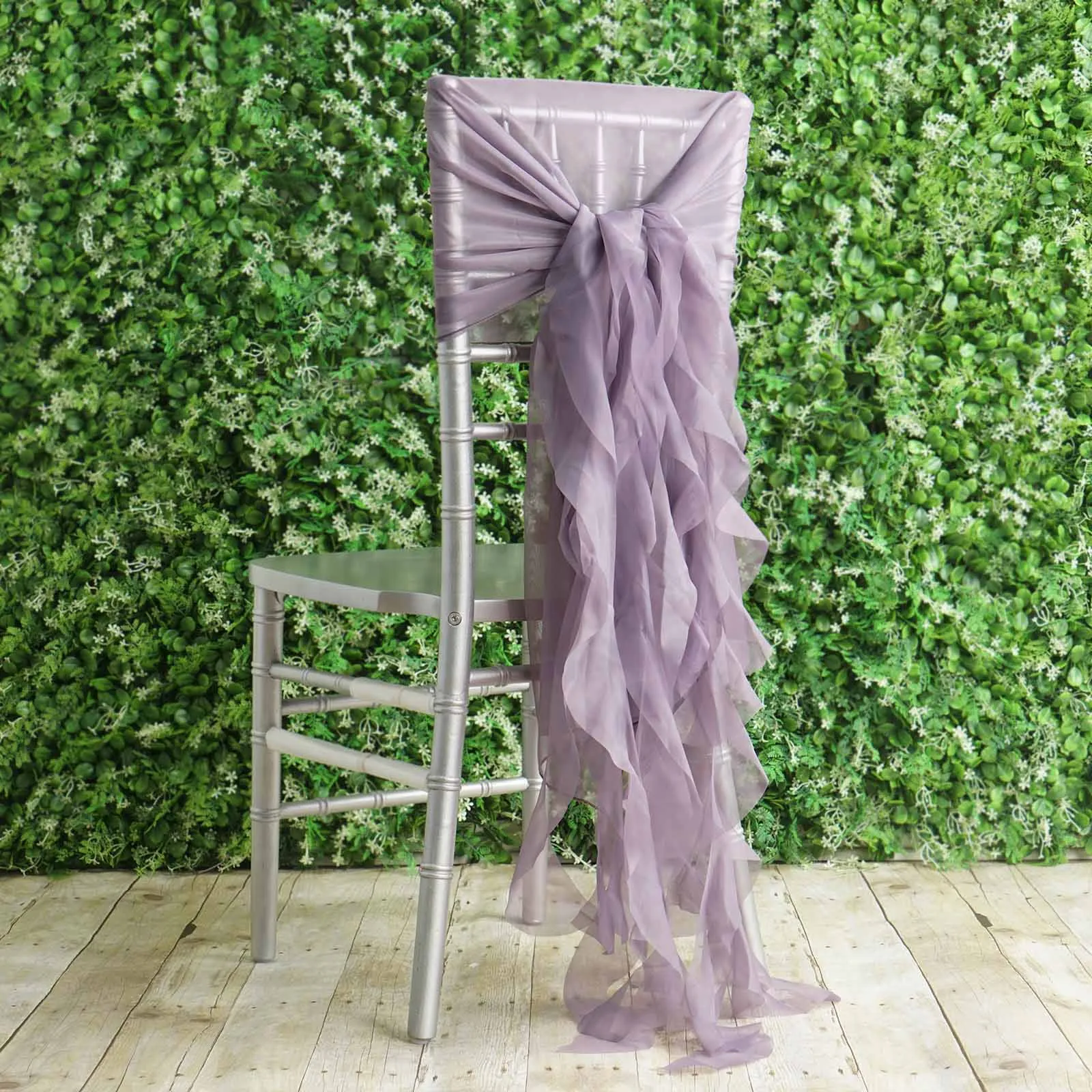 1 Set Violet Amethyst Chiffon Hoods With Ruffles Willow Chair Sashes