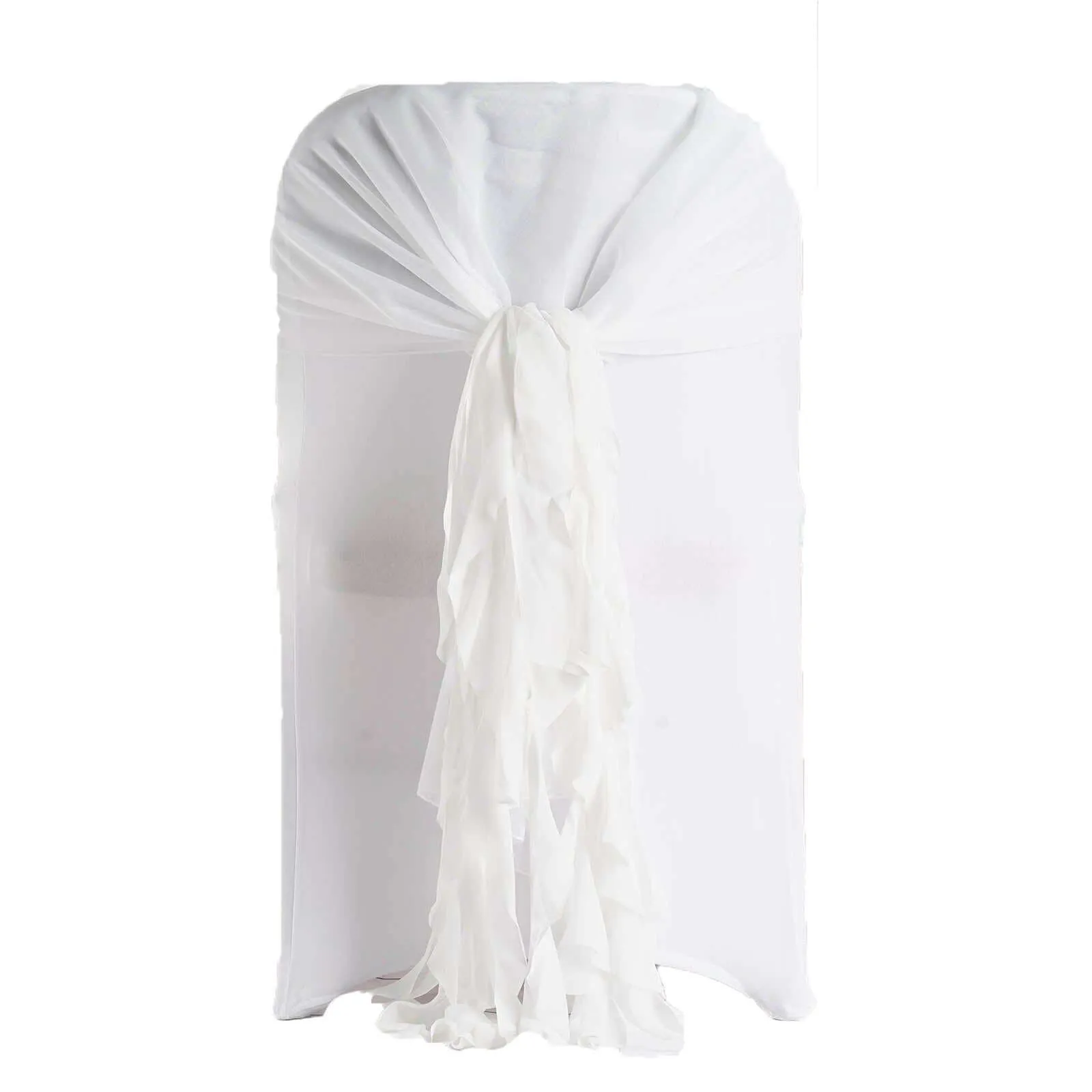 1 Set White Chiffon Hoods With Ruffles Willow Chair Sashes