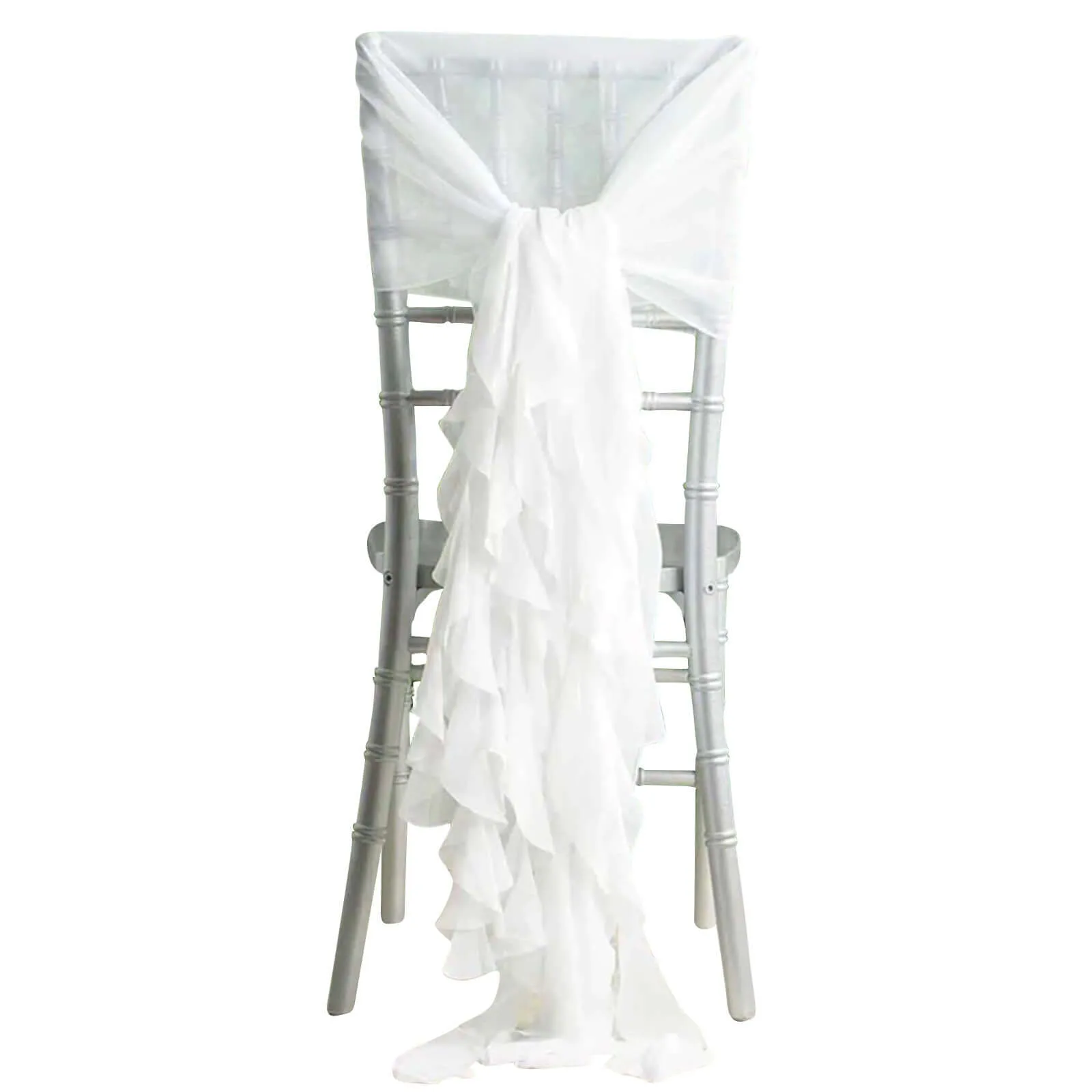 1 Set White Chiffon Hoods With Ruffles Willow Chair Sashes