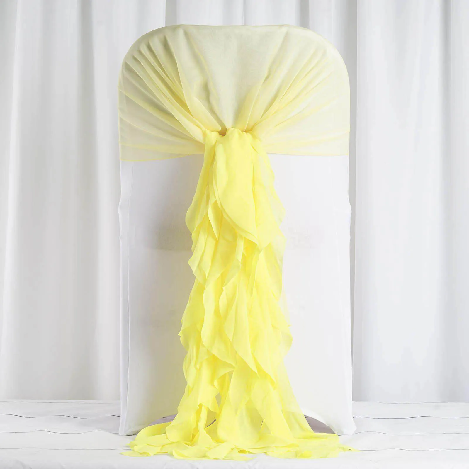 1 Set Yellow Chiffon Hoods With Ruffles Willow Chair Sashes