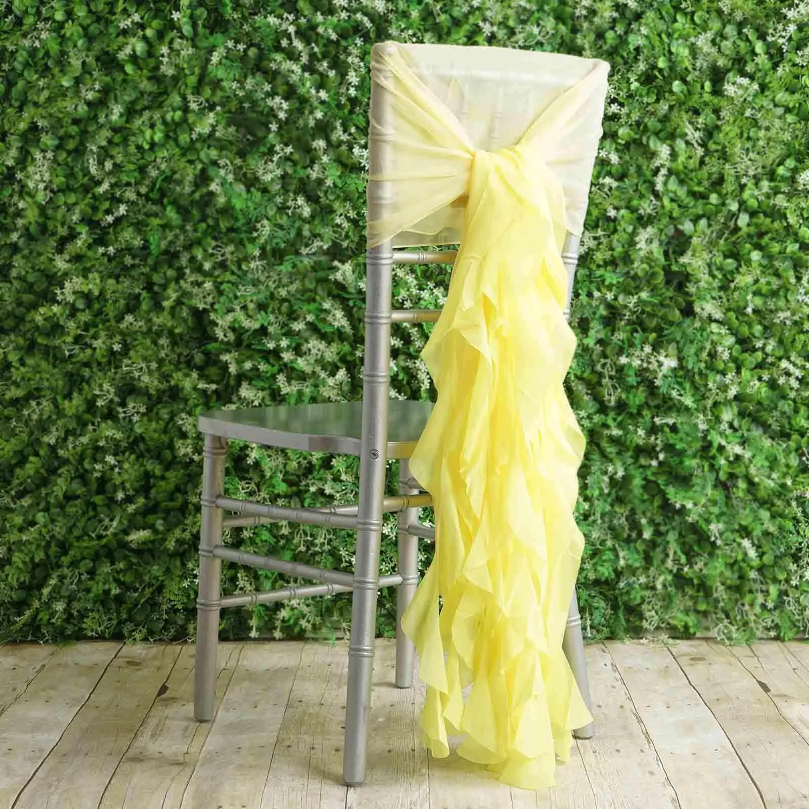 1 Set Yellow Chiffon Hoods With Ruffles Willow Chair Sashes