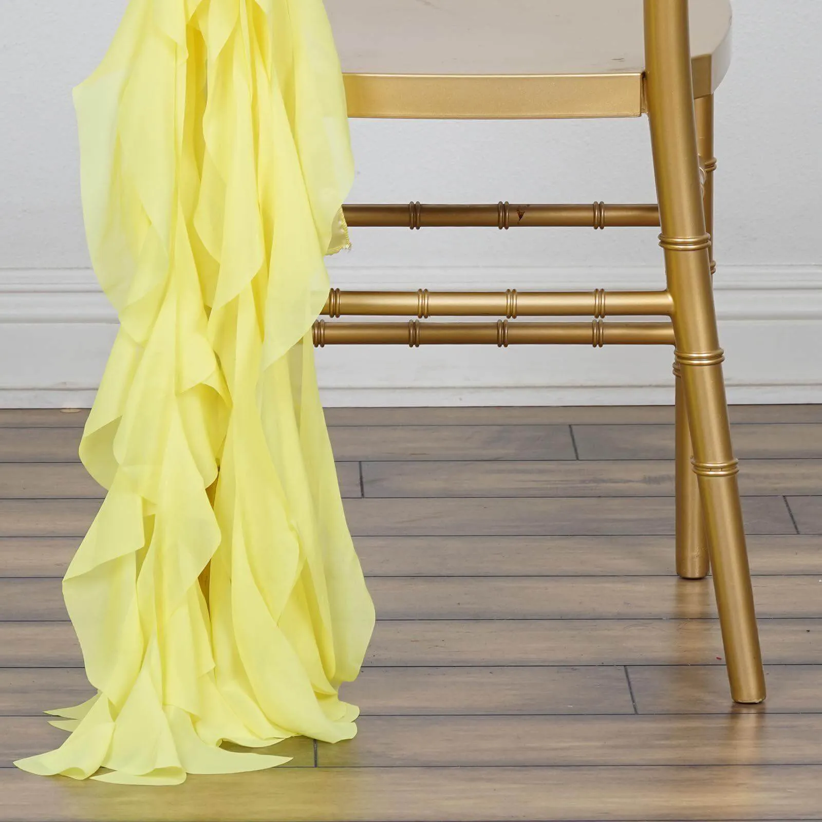 1 Set Yellow Chiffon Hoods With Ruffles Willow Chair Sashes