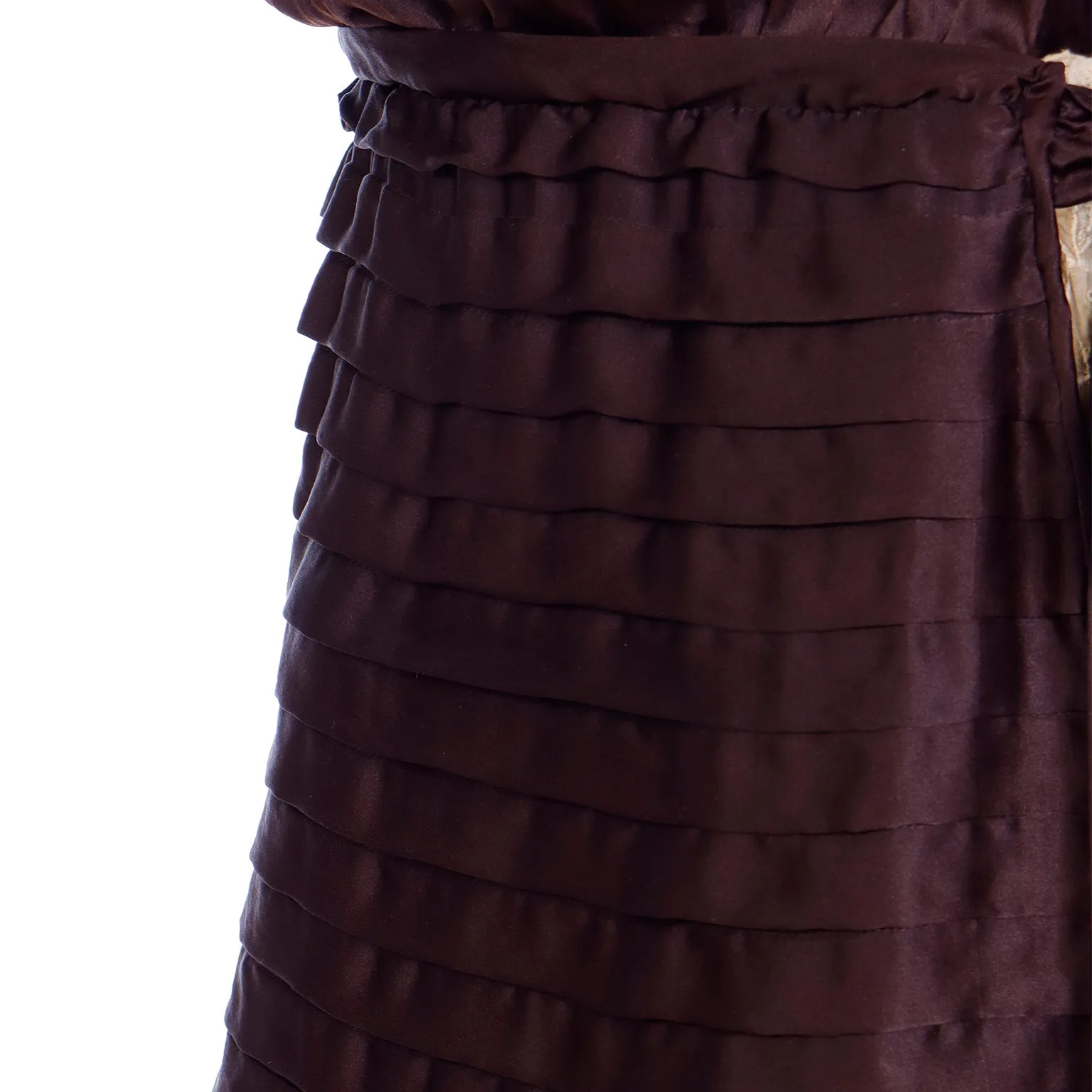 1920s Vintage Brown Pleated Silk Dress with Lace Sleeves