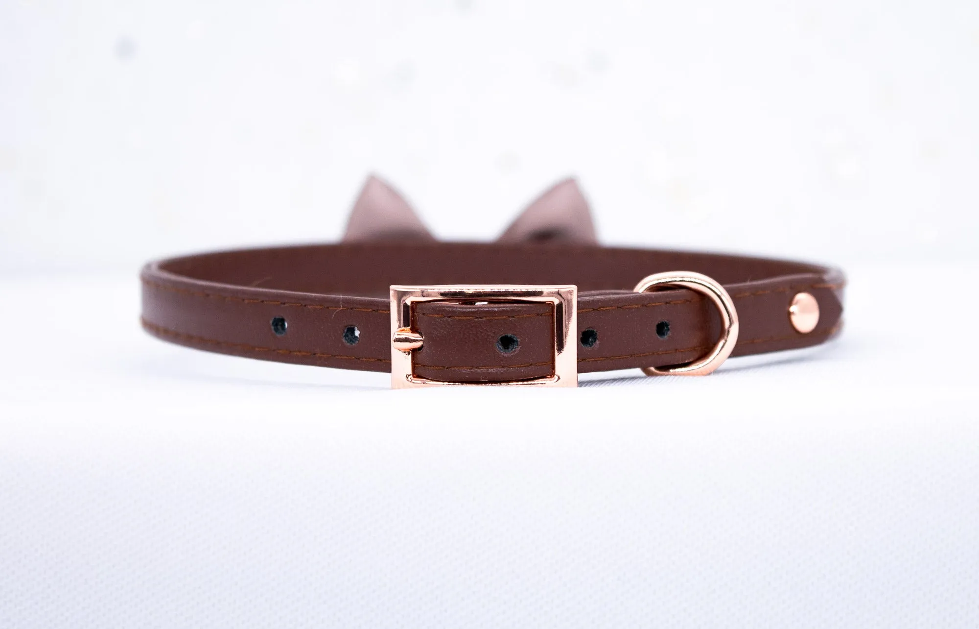 3/8" Chocolate Puppy Vegan Leather Collar in Rose Gold