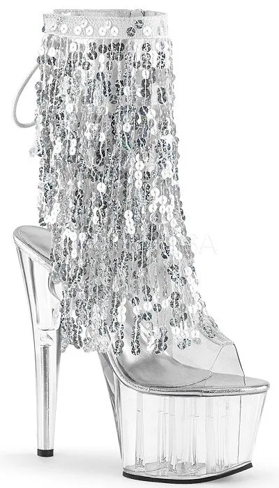 7" Heel Open Toe Sequins Fringe Ankle Boot (ADORE-1017SQF)