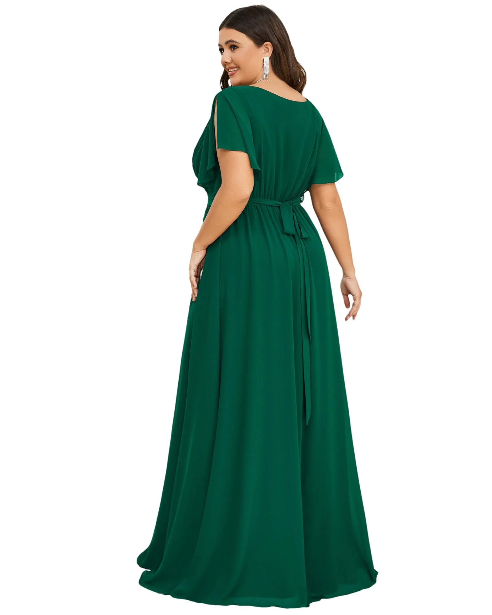 A-Line Pleated Chiffon Tie-Waist Evening Dress | Dark Green