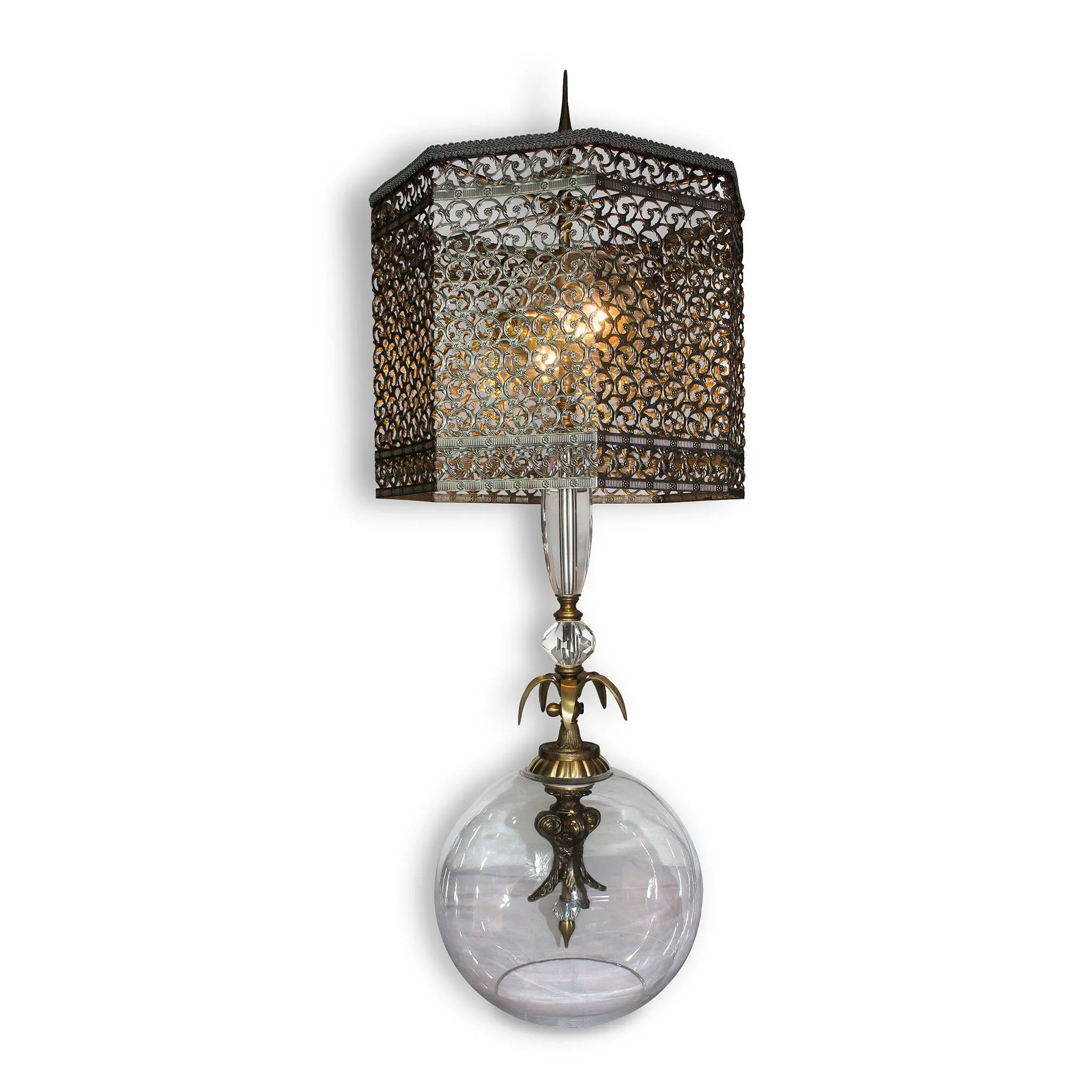 Abelie Table Lamp, Crystal Glass Base, Brass, Filigree Shade by Luna Bella