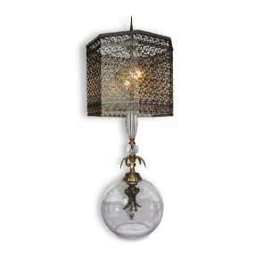 Abelie Table Lamp, Crystal Glass Base, Brass, Filigree Shade by Luna Bella