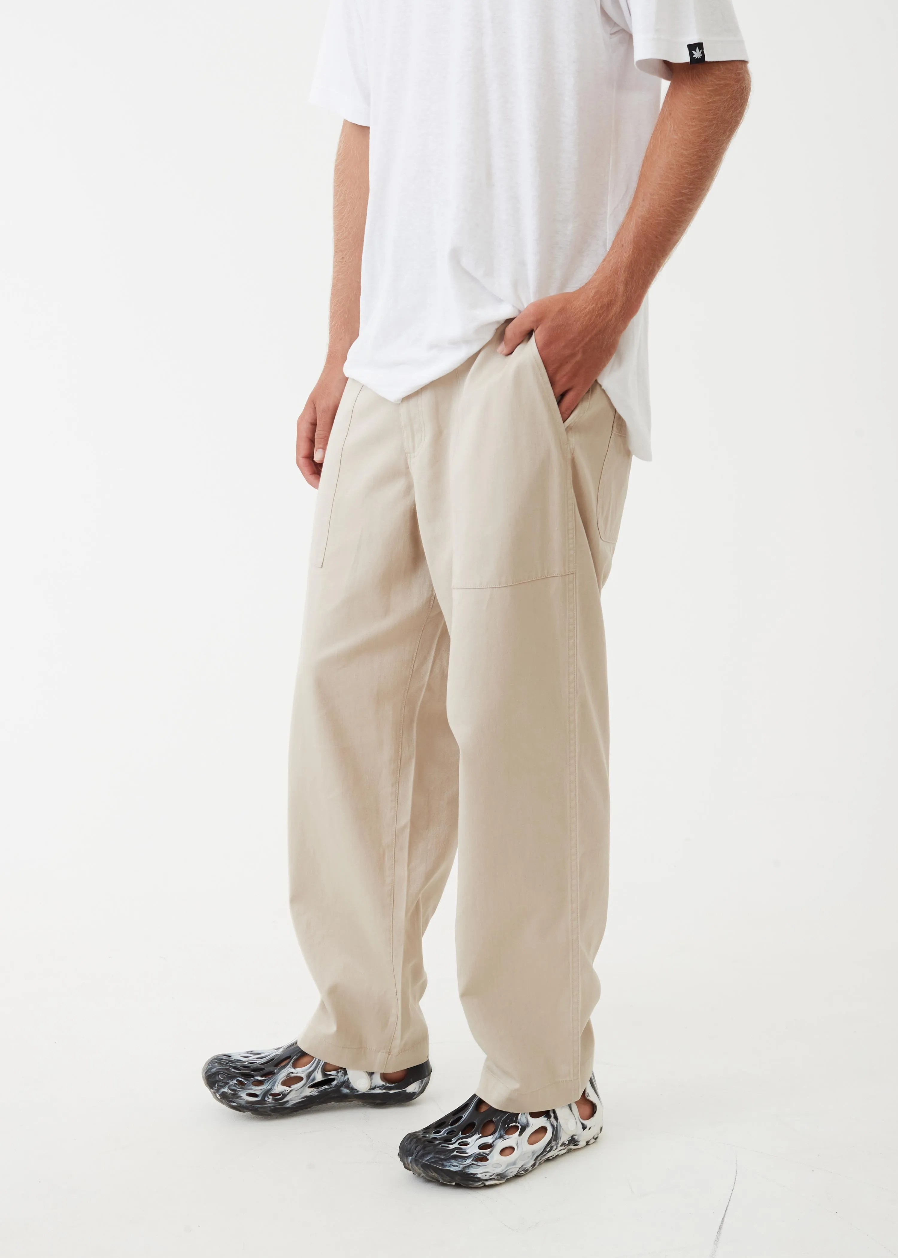 AFENDS Mens Chess Club - Relaxed Pants - Cement