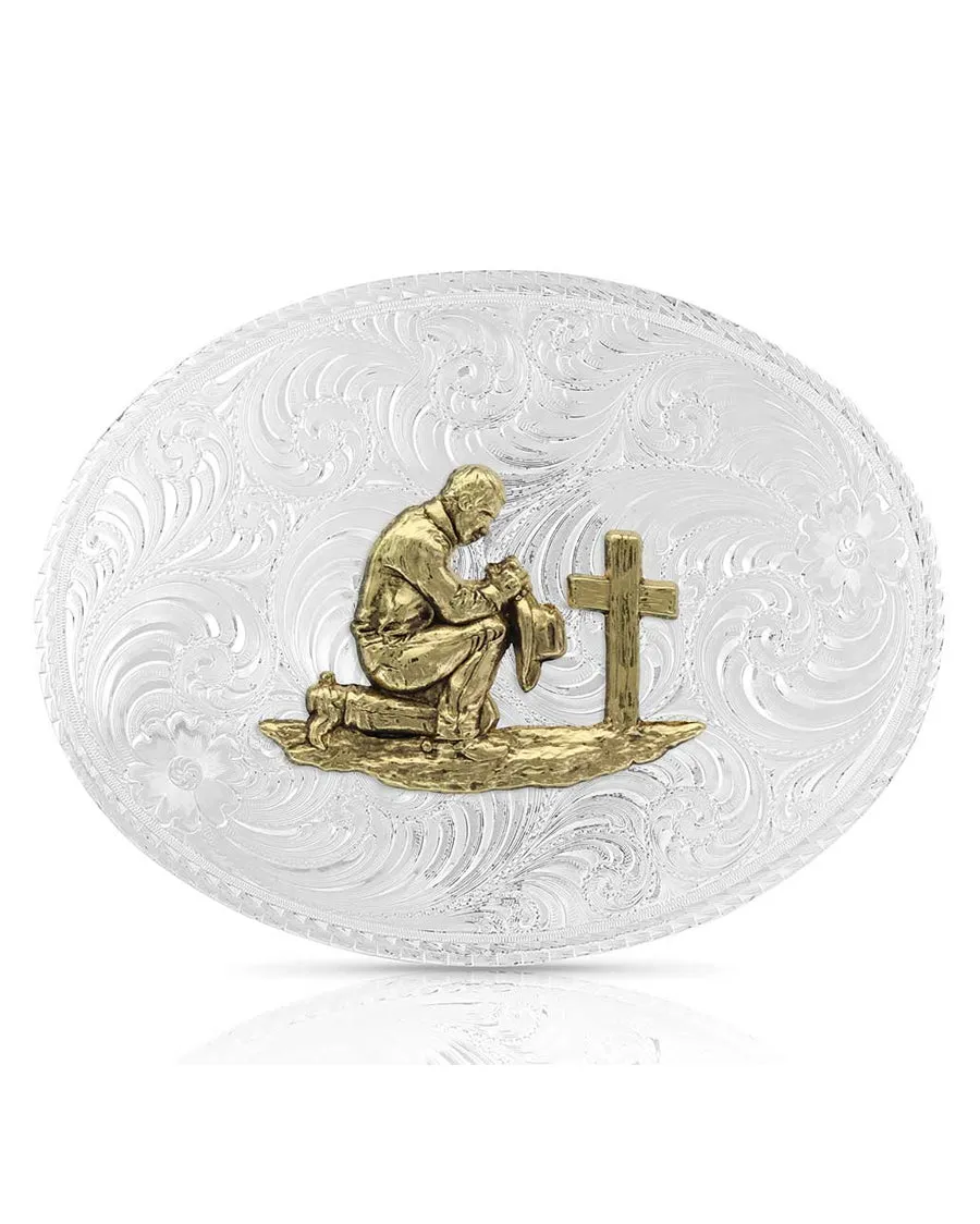 American Beauty Filigree Christian Cowboy Belt Buckle