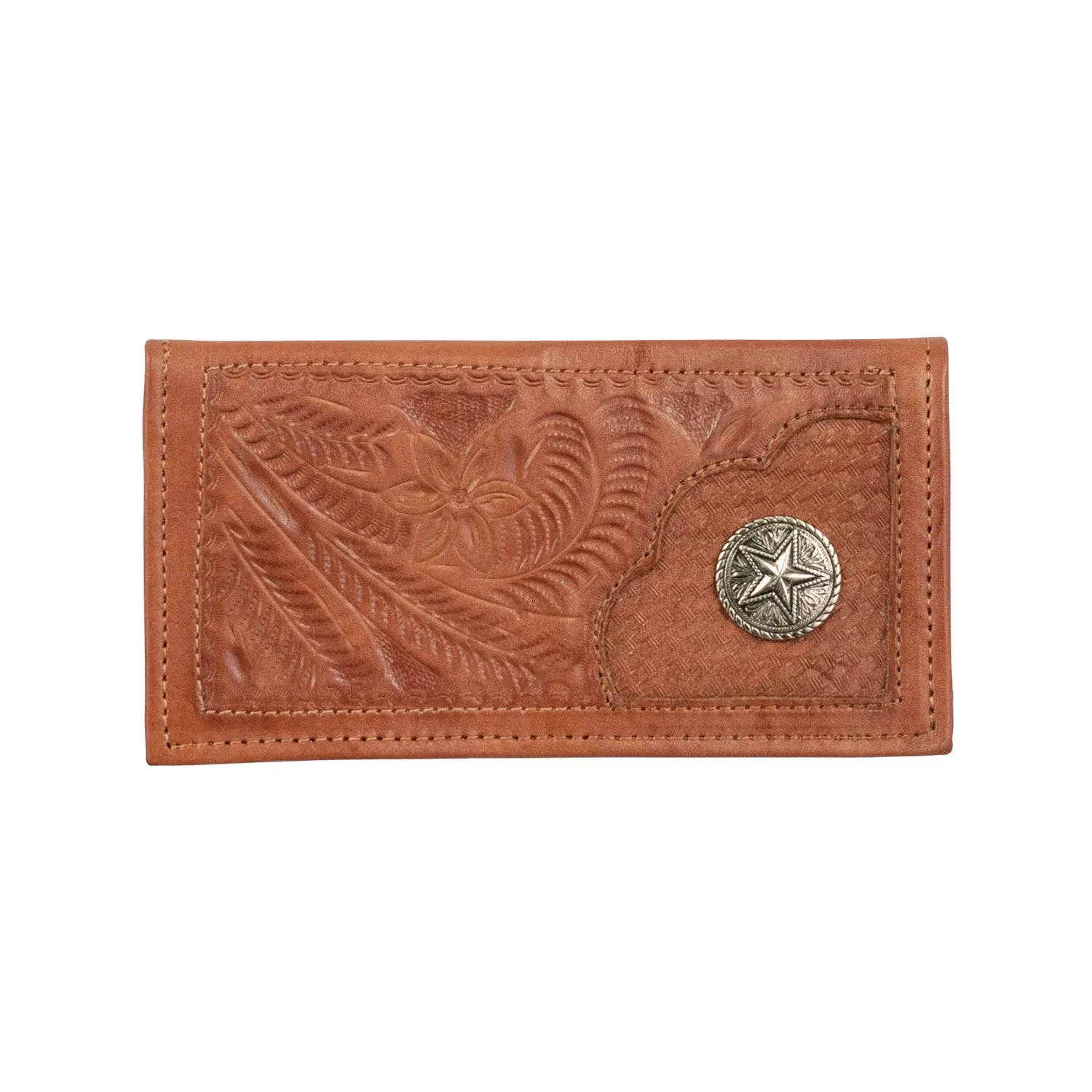 American West Mens Tooled Full-Grain Medium Brown Leather Rodeo Wallet