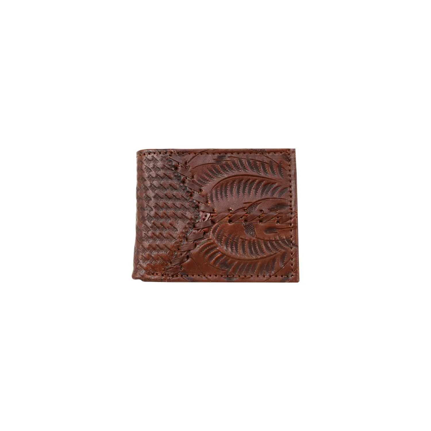 American West Mens Woven 4.5x3.5 Dark Brown Leather Rodeo Wallet