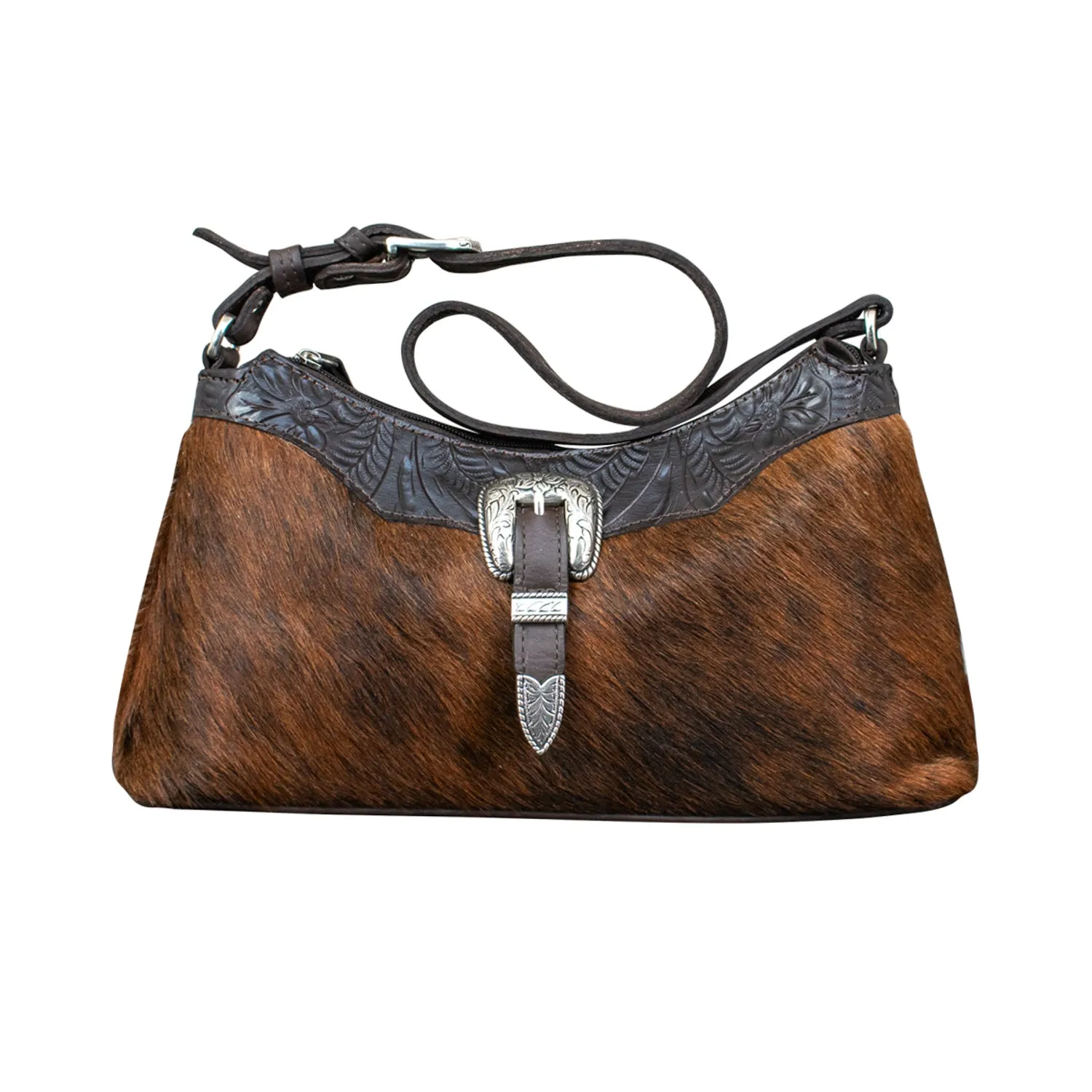 American West Womens Cow Town Hobo Brindle Hair-On Leather Handbag Bag