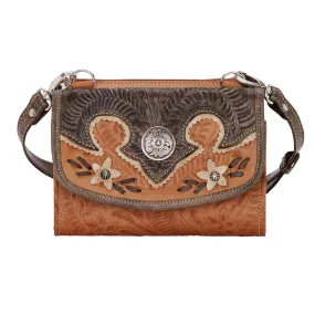 American West Womens Desert Wildflower Natural Tan Leather Crossbody Bag