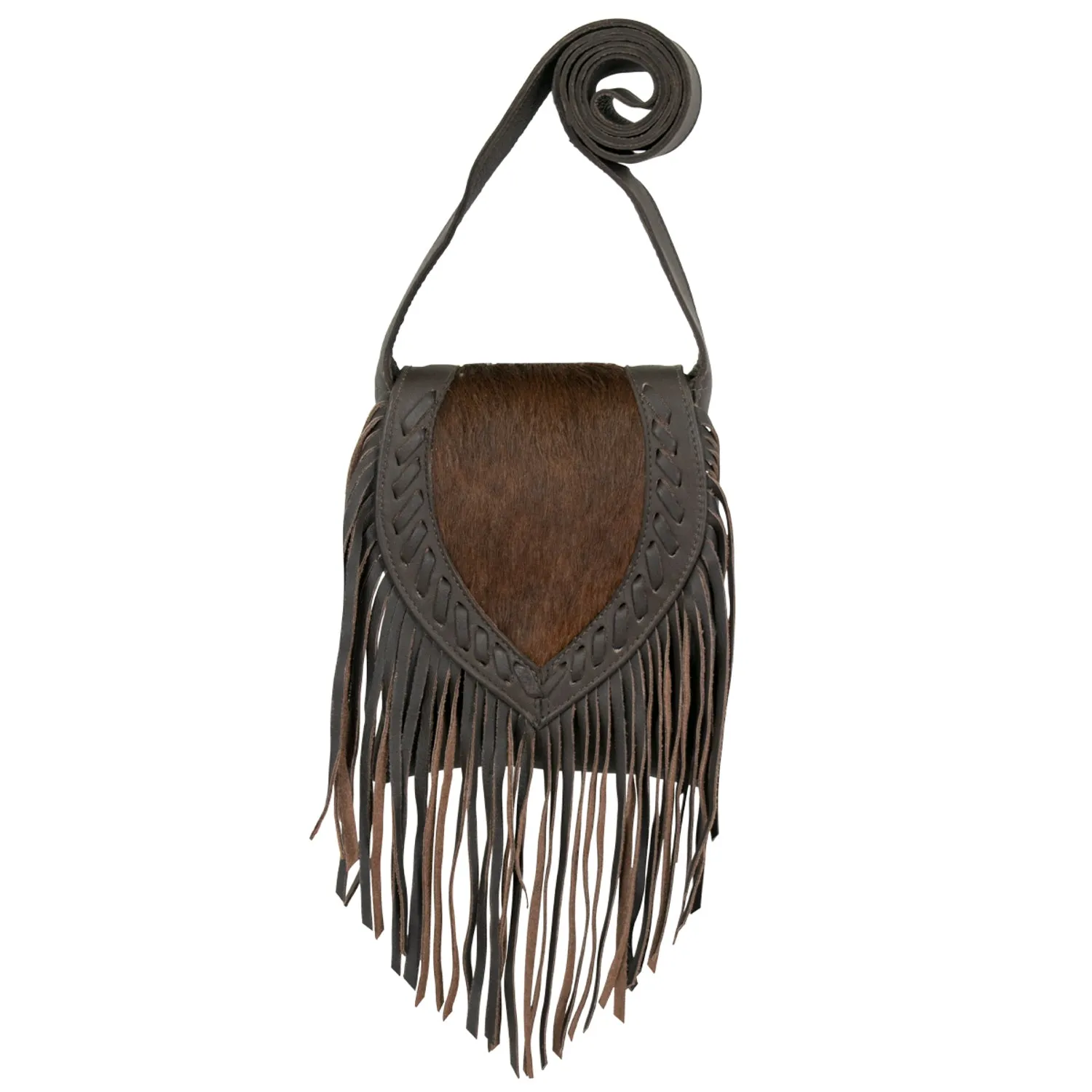 American West Womens Fringed Cowgirl 7in Brindle Hair-On Leather Crossbody Bag