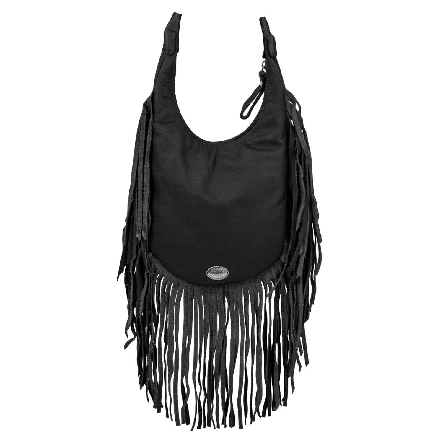 American West Womens Fringed Cowgirl Hobo Black Hair-On Leather Crossbody Bag