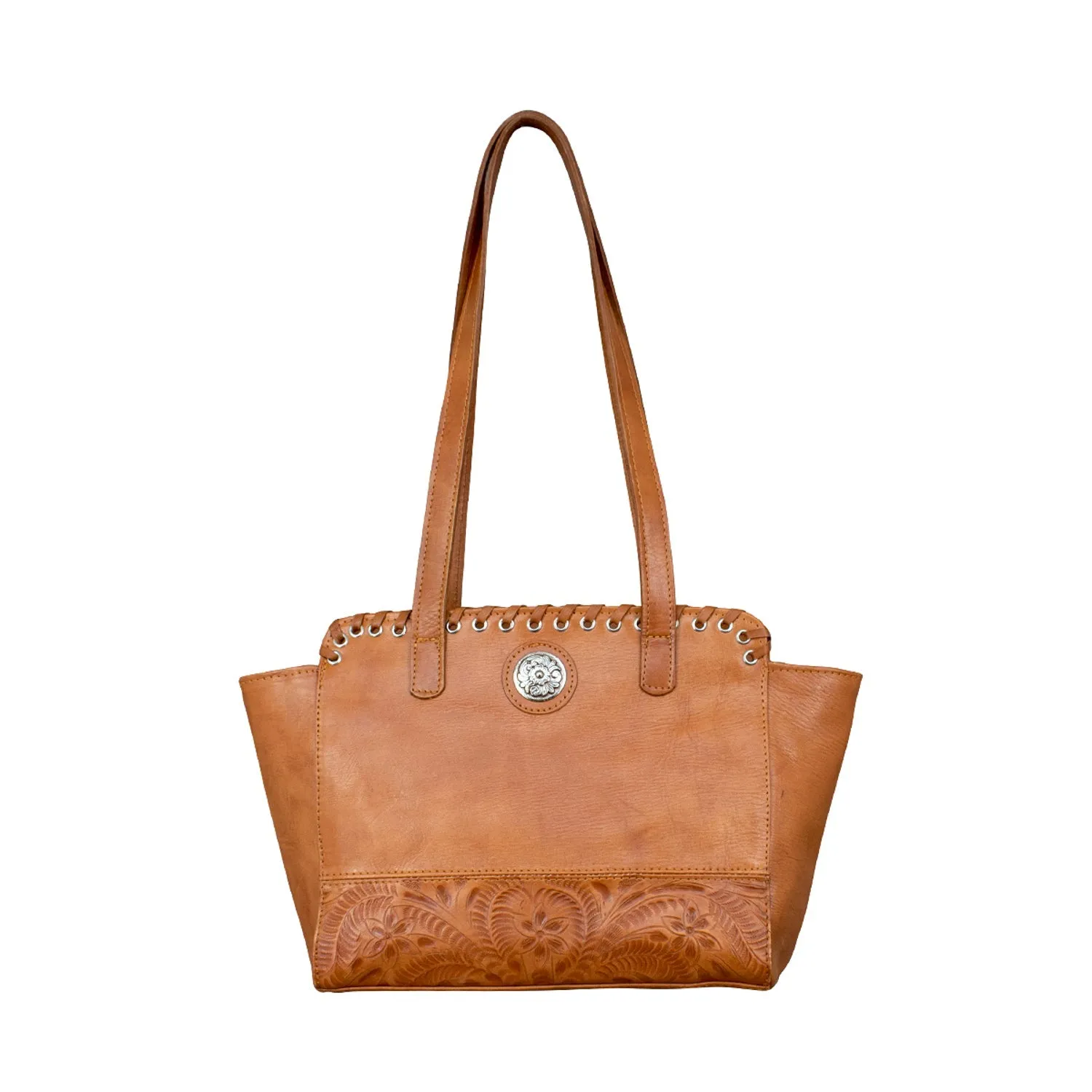 American West Womens Harvest Moon 11in CC Natural Tan Leather Handbag Bag