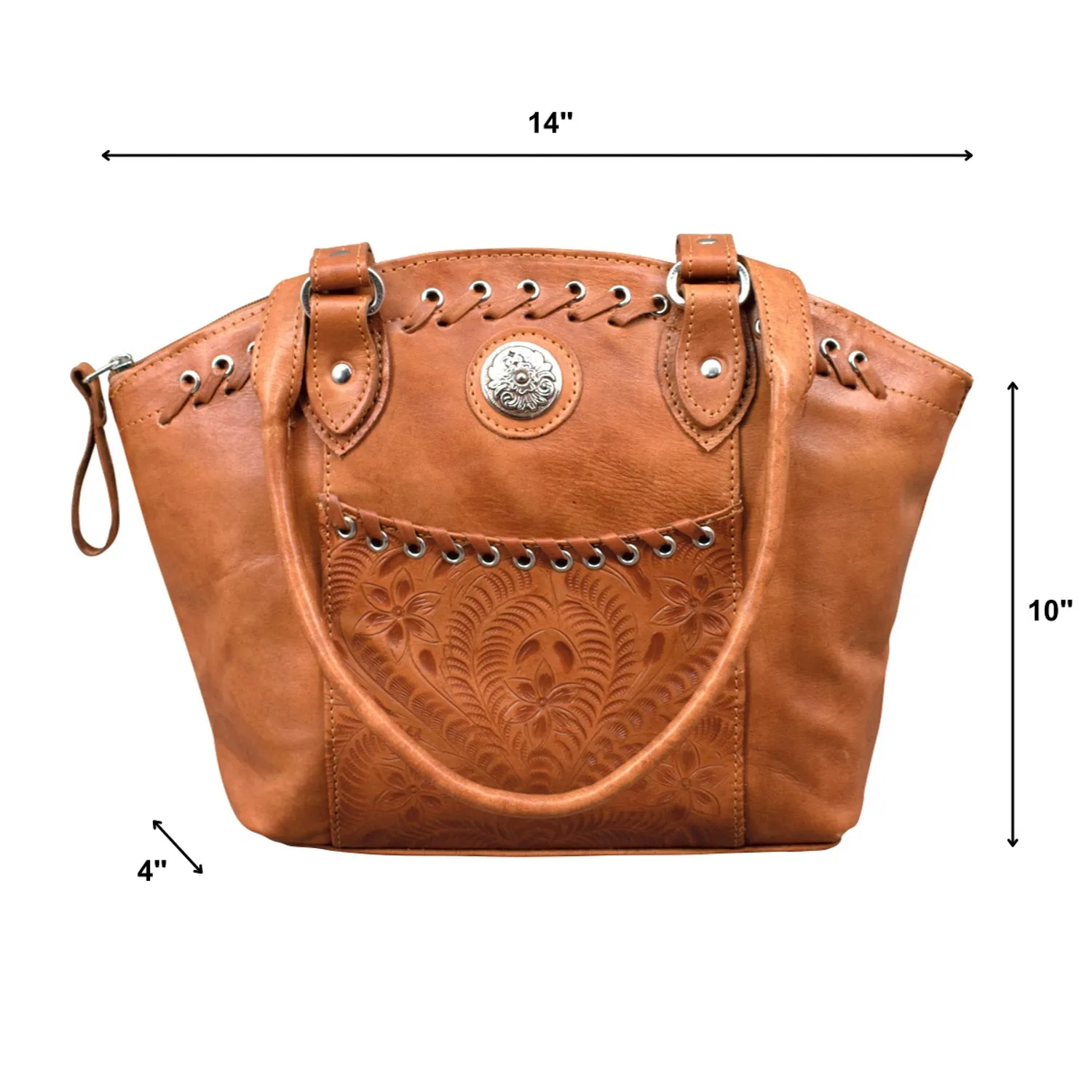 American West Womens Harvest Moon Large CC Natural Tan Leather Handbag Bag