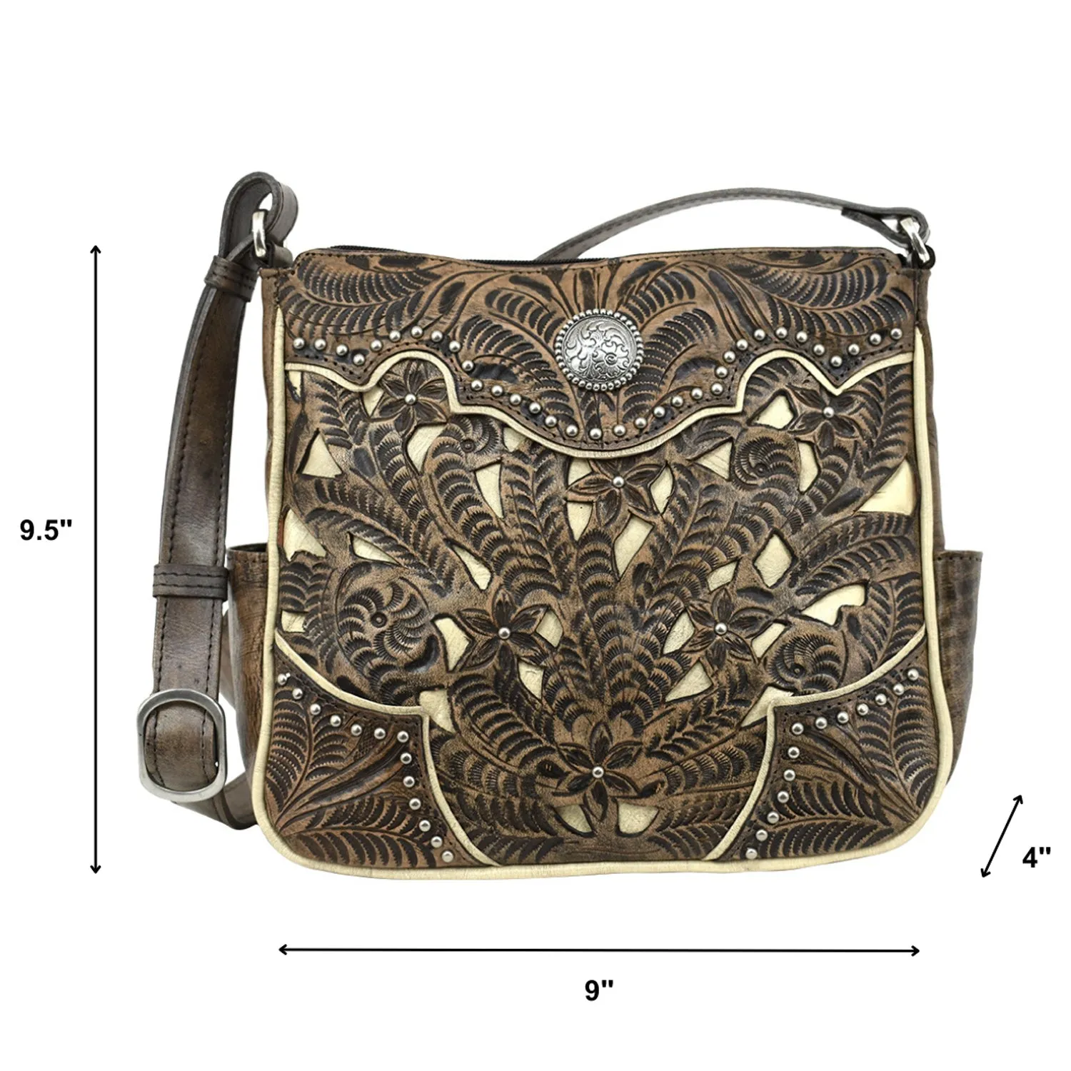 American West Womens Hill Country Inlay Eagle Charcoal Leather Crossbody Bag