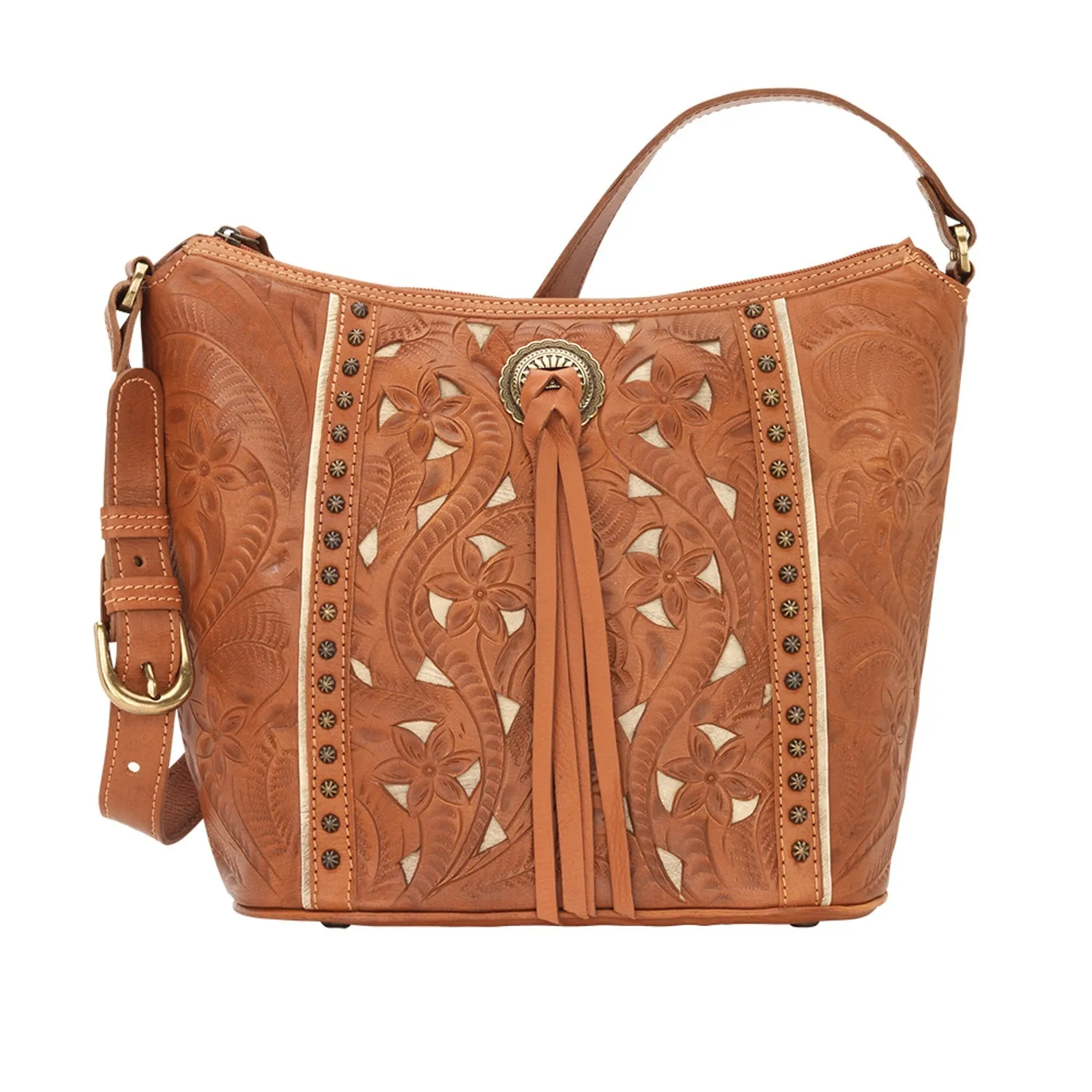 American West Womens Hill Country Natural Tan Leather Handbag Bag