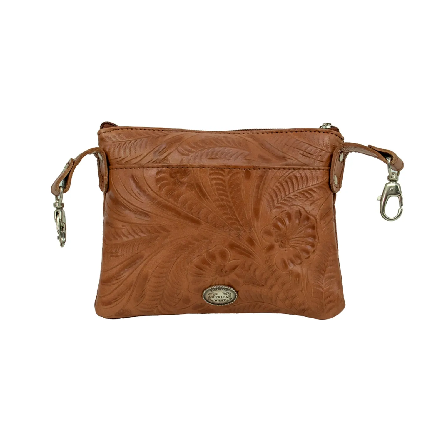 American West Womens Hitchin Post Medium Brown Leather Crossbody Bag