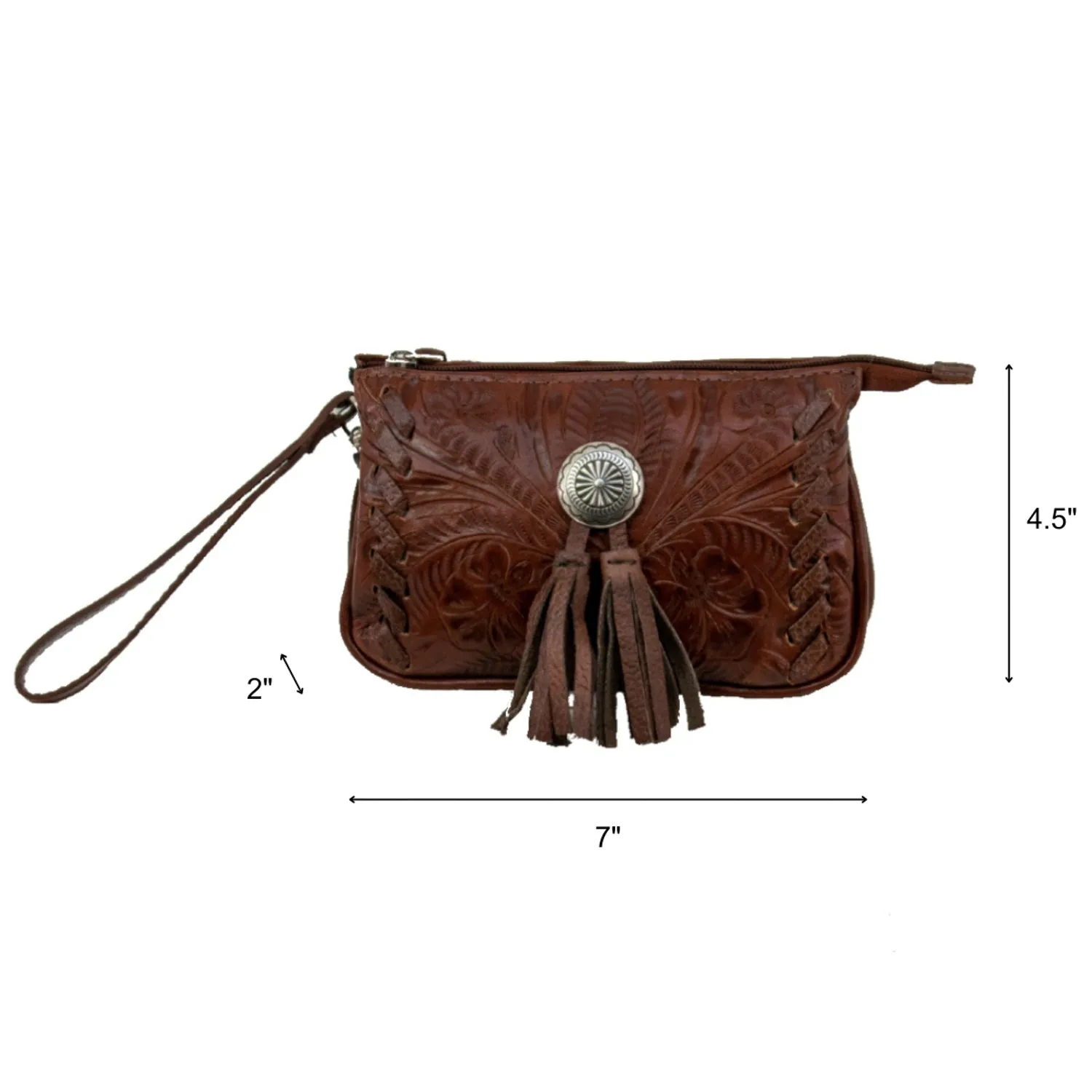 American West Womens Lariats and Lace Dark Brown Leather Clutch Bag