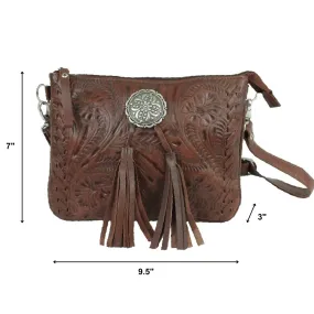 American West Womens Lariats and Lace Dark Brown Leather Crossbody Bag